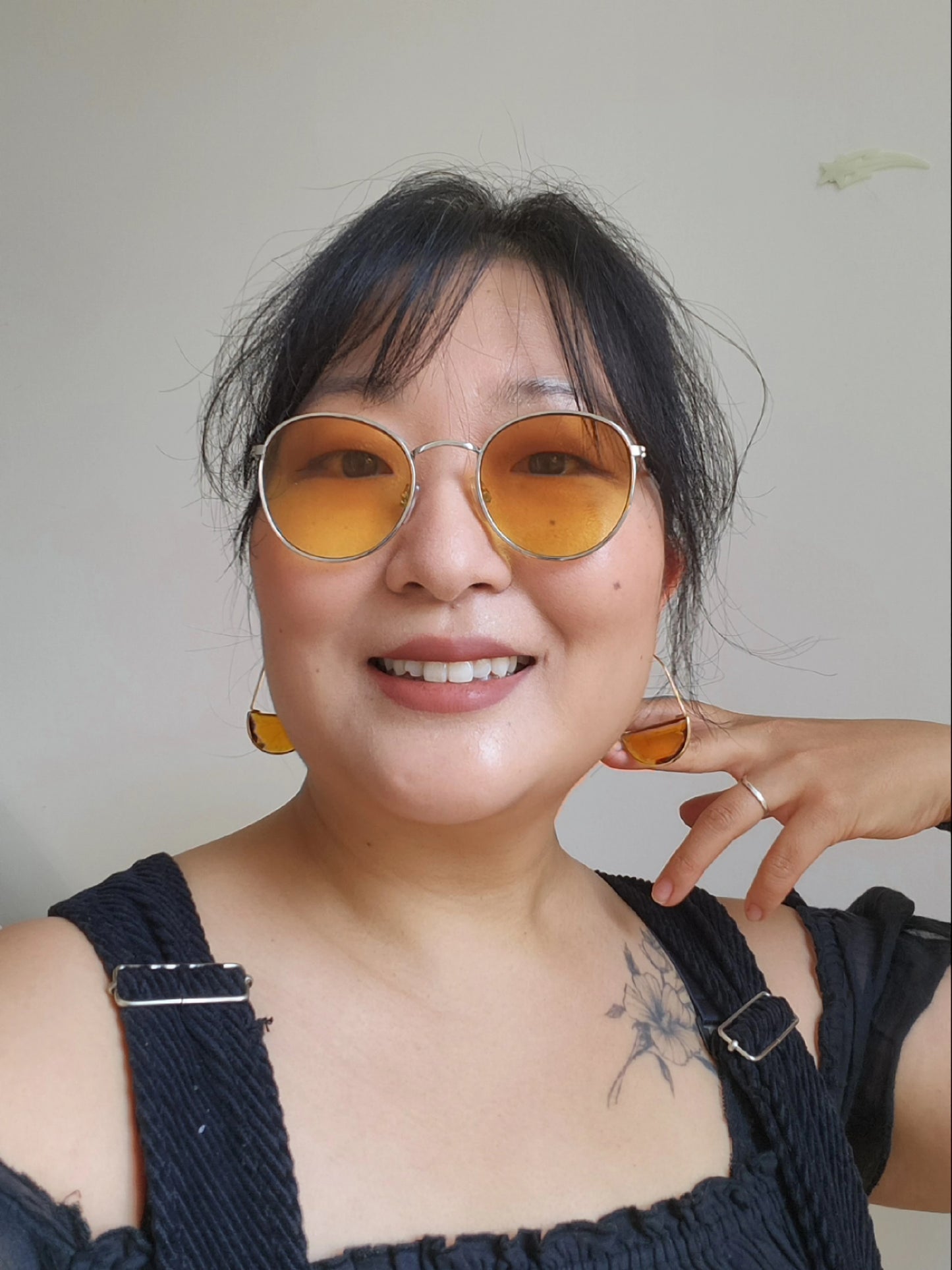 Glass Half Moon Hoop Earrings / Black Brown Clear / Geometric Hoop Earrings