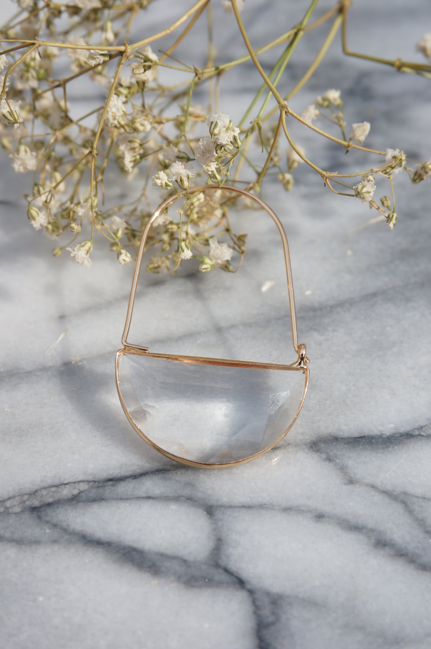 Glass Half Moon Hoop Earrings / Black Brown Clear / Geometric Hoop Earrings