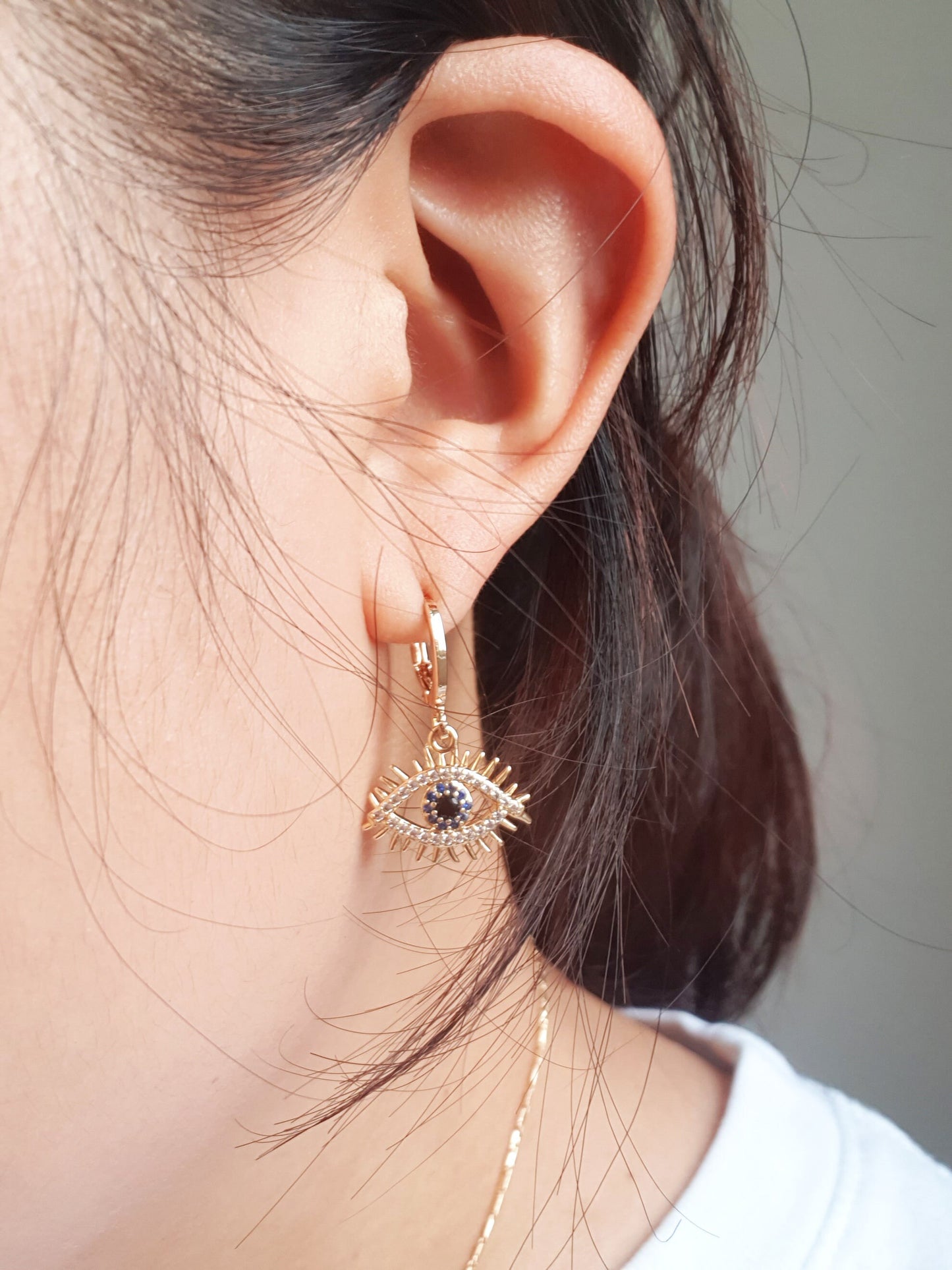 CALYPSO Evil Eye Gold Huggie Hoop Earrings