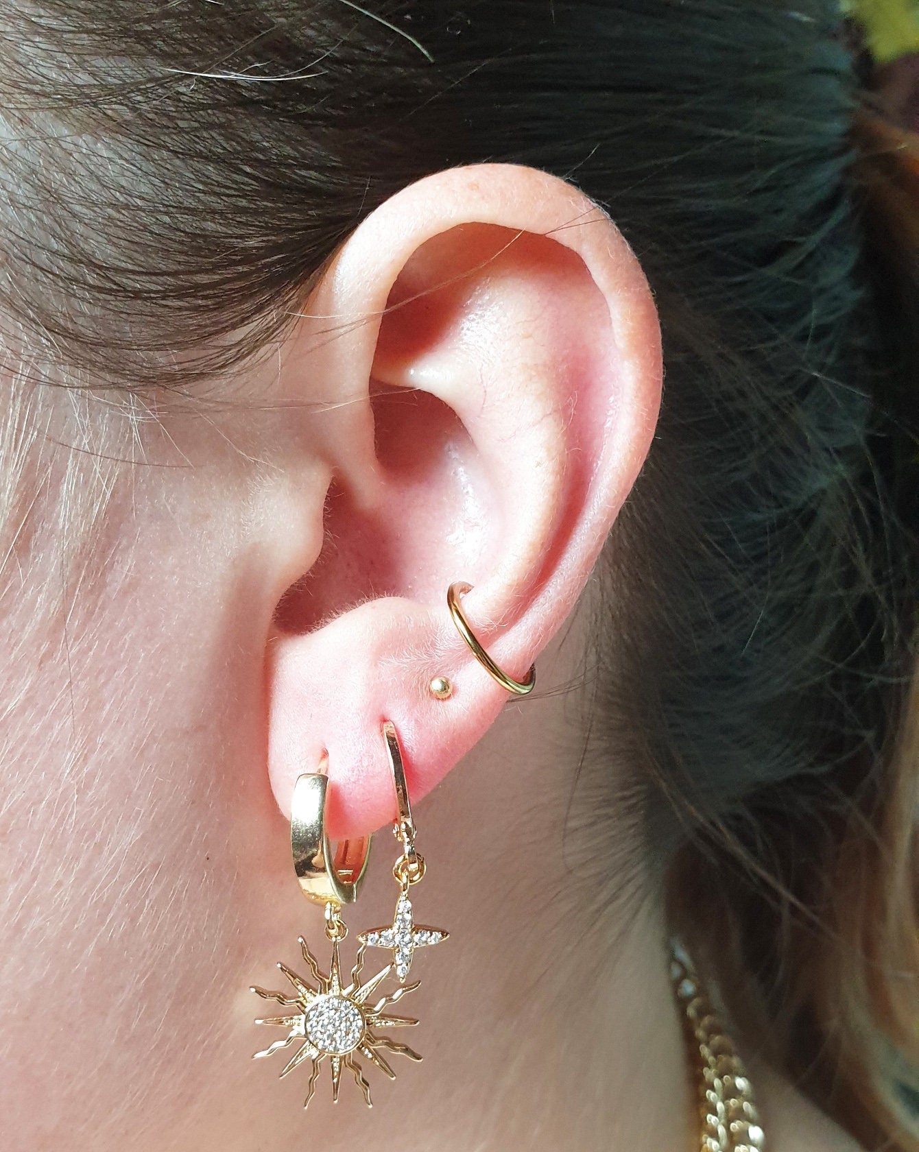 SOLSTICE Sun and Moon Mismatched Thick Gold Huggie Hoop Earrings in Gold/Silver
