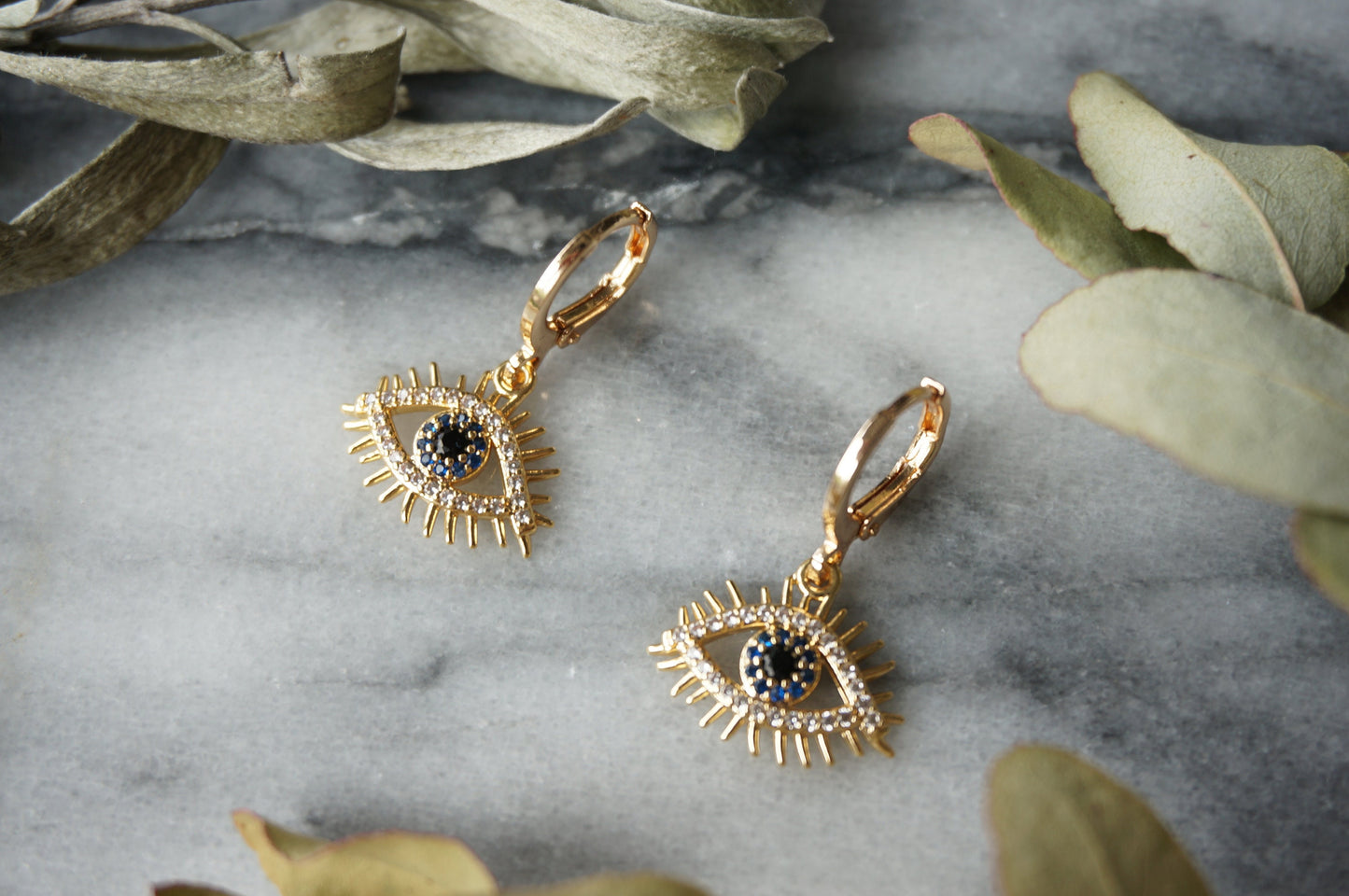 CALYPSO Evil Eye Gold Huggie Hoop Earrings