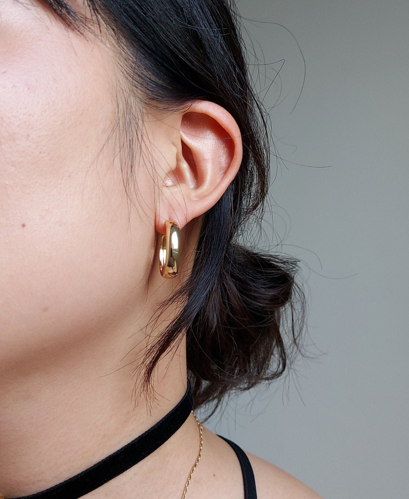 Gold Chunky Hoop Earrings / 24k Gold Plated