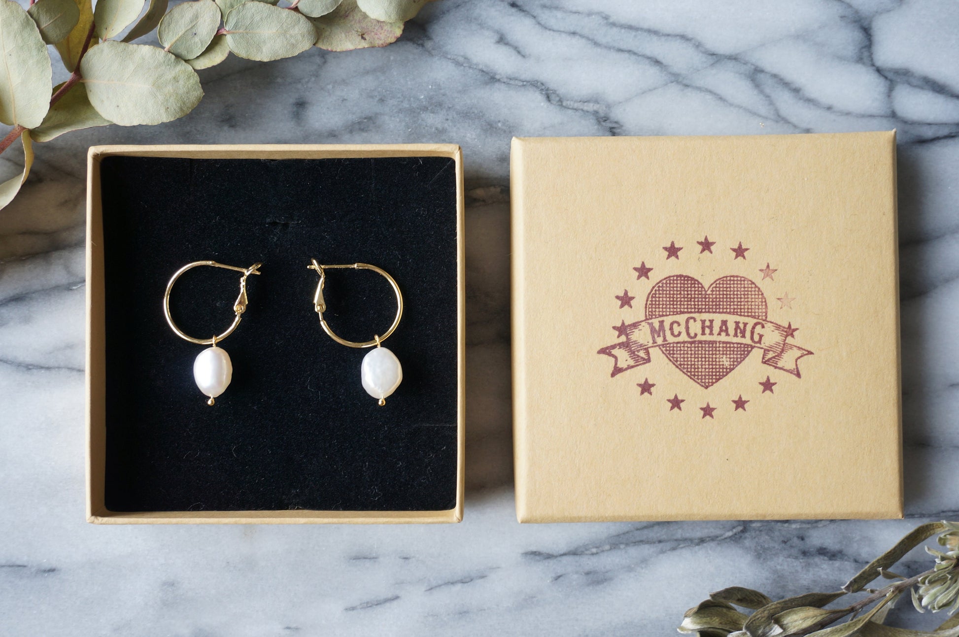 18k Gold Plated Hoop Baroque Pearl Earrings / Minimalist Pearl Earrings