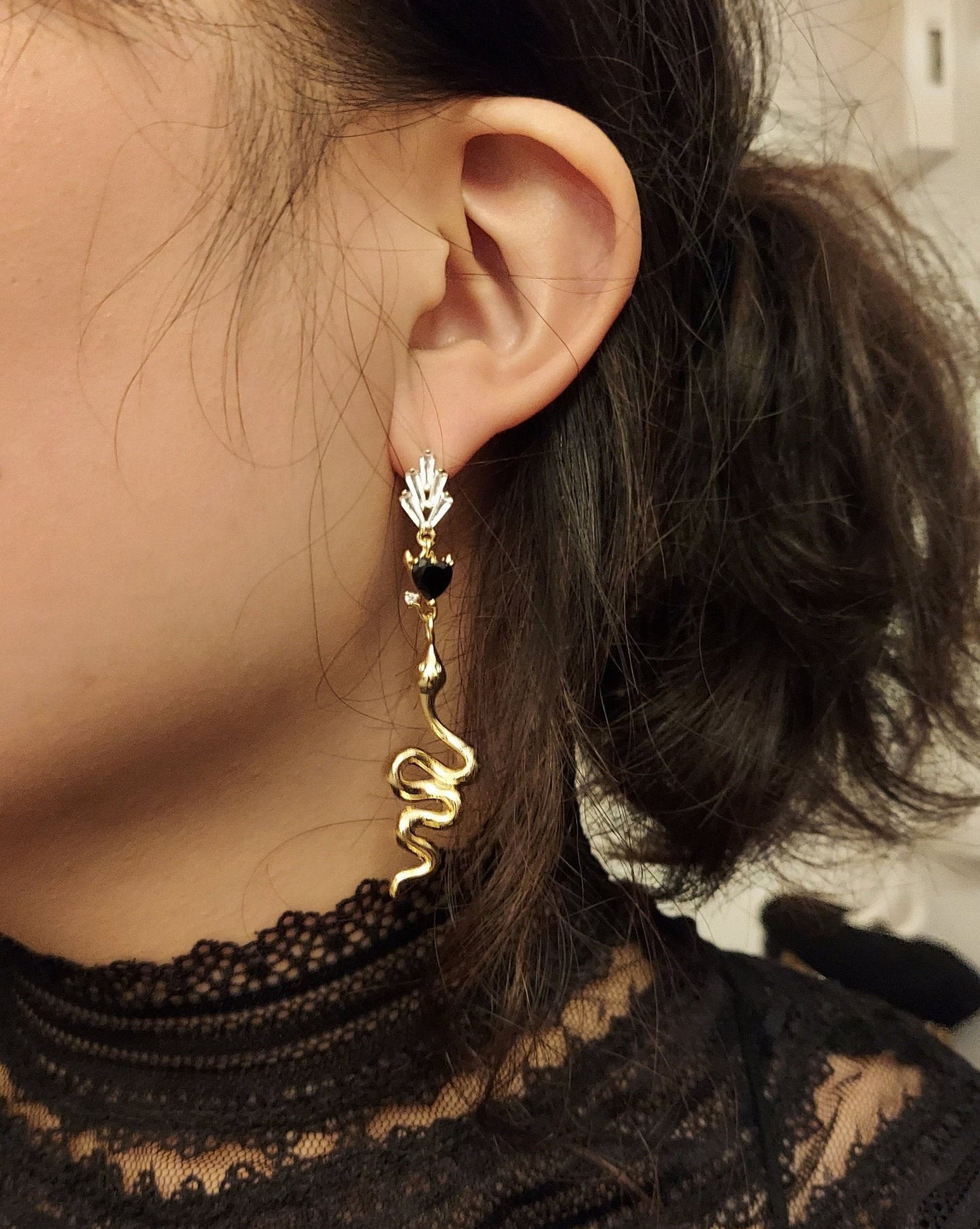 HERMES Gold/Silver Dagger and Serpent Mismatched Earrings/ Sword and Snake Earrings