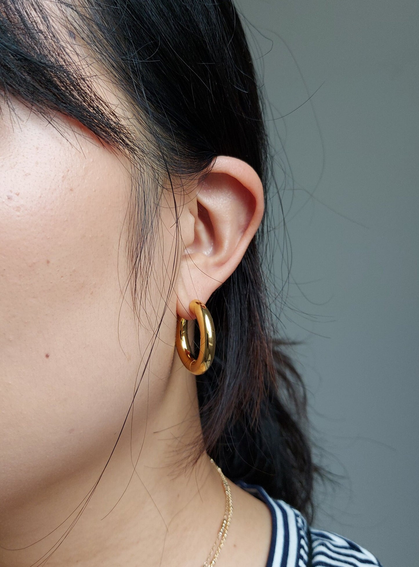 Gold Chunky Hoop Earrings / 24k Gold Plated