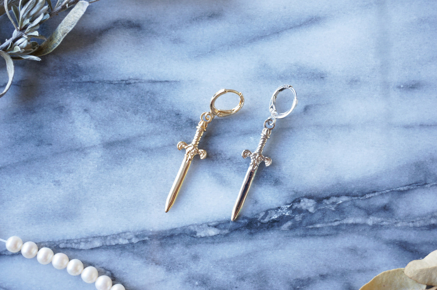 Gold/Silver Antique Dagger SINGLE Huggie Hoop Earring / Tarot Sword Earring SINGLE