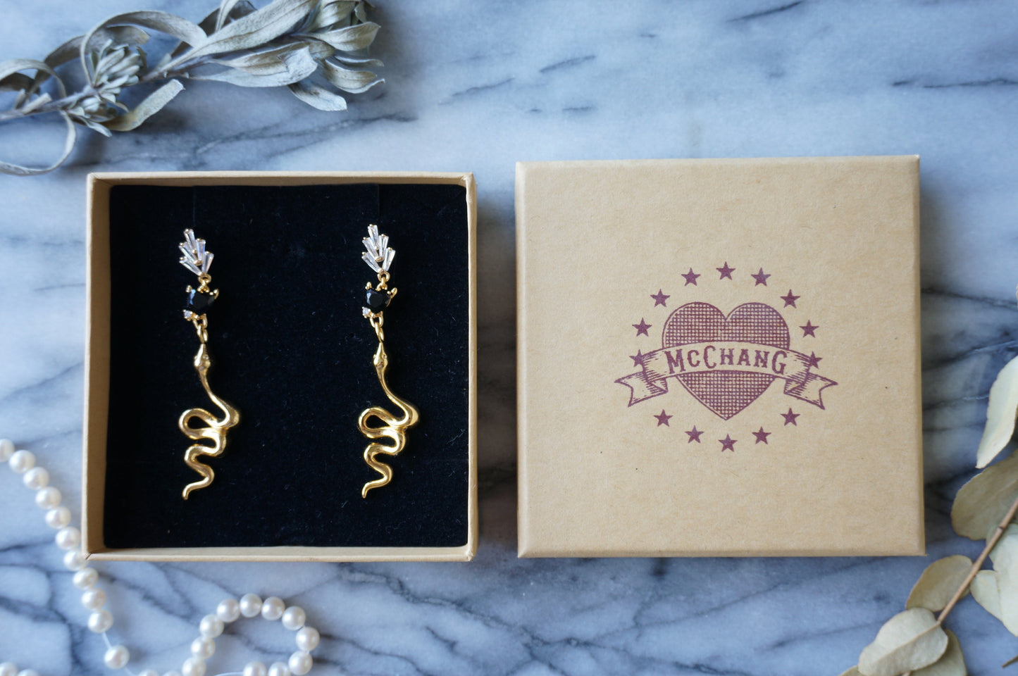 EDEN Devil's Heart and Serpent Earrings/ Snake Tarot Earrings