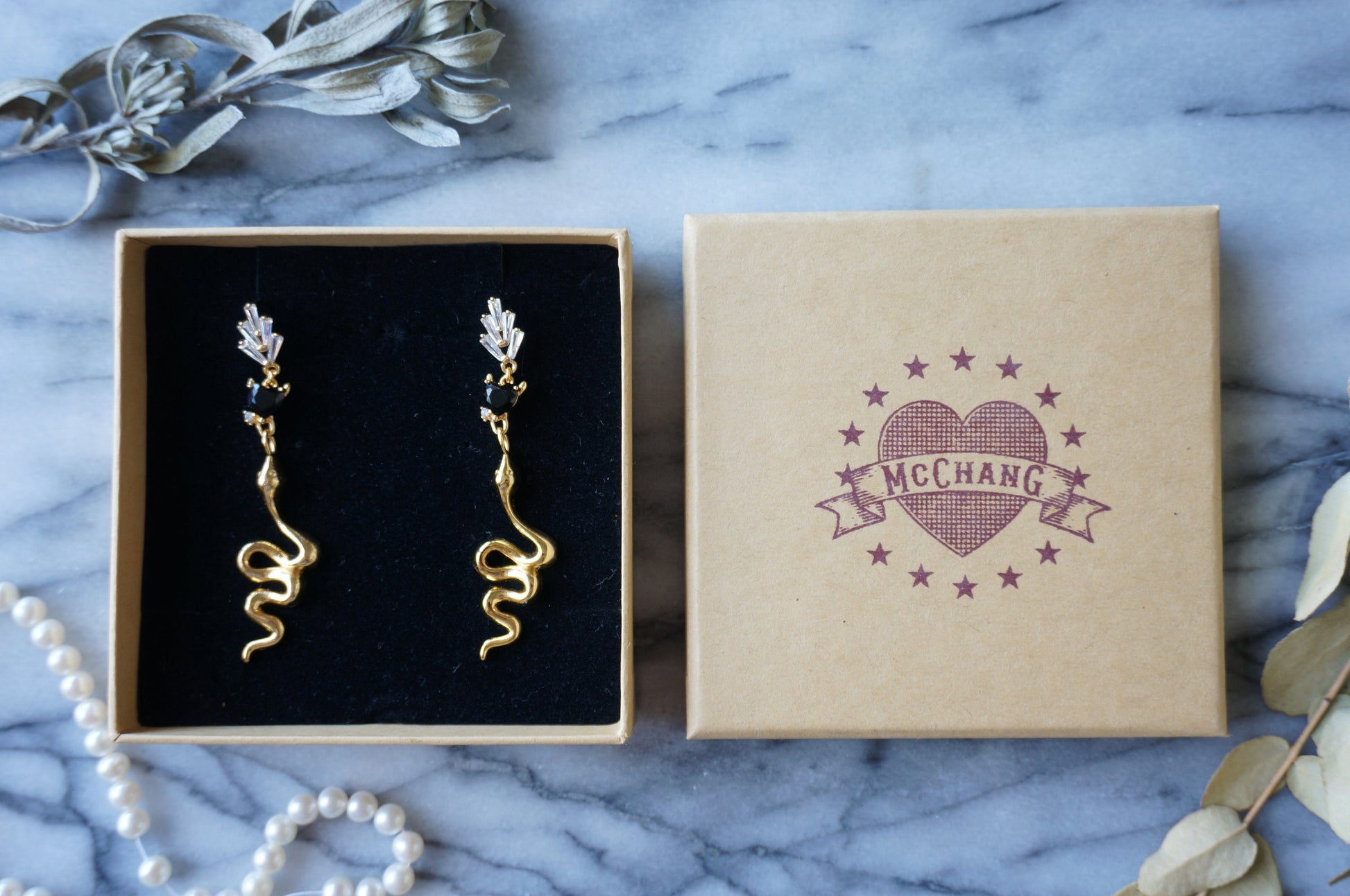EDEN Devil's Heart and Serpent Earrings/ Snake Tarot Earrings