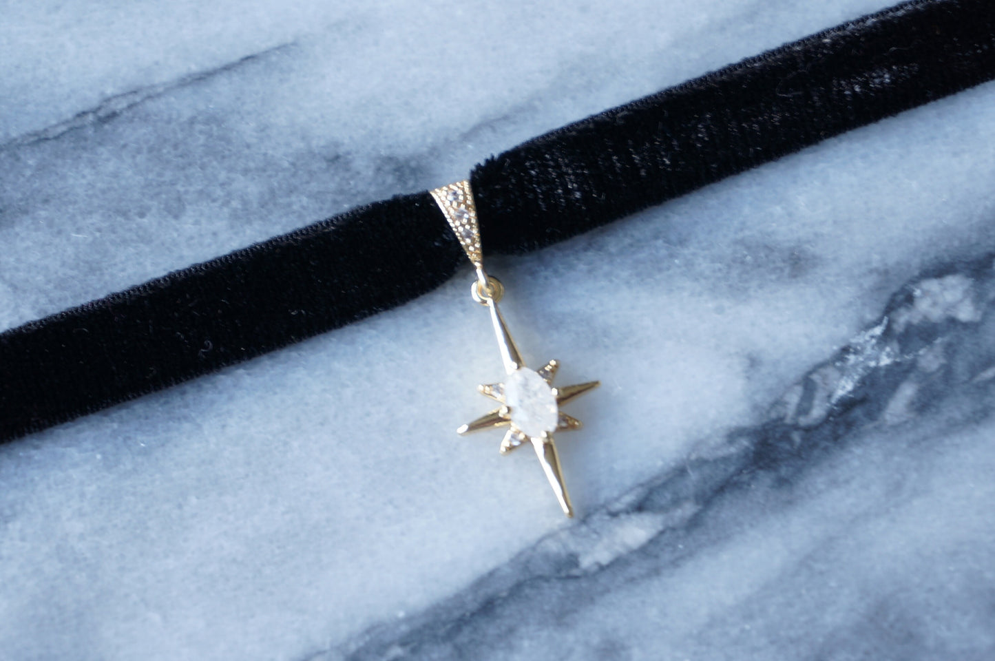 North Star Moonstone and Black / Deep Blue Stretch Velvet Choker/ Black