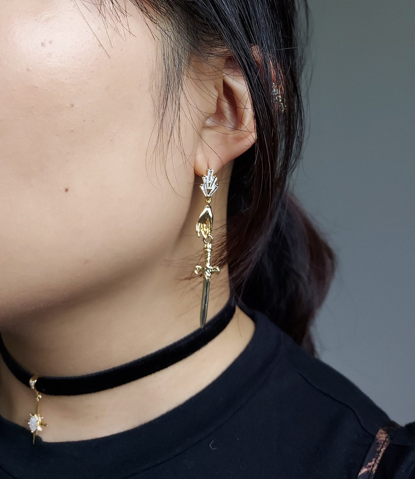 HERMES Gold/Silver Dagger and Serpent Mismatched Earrings/ Sword and Snake Earrings