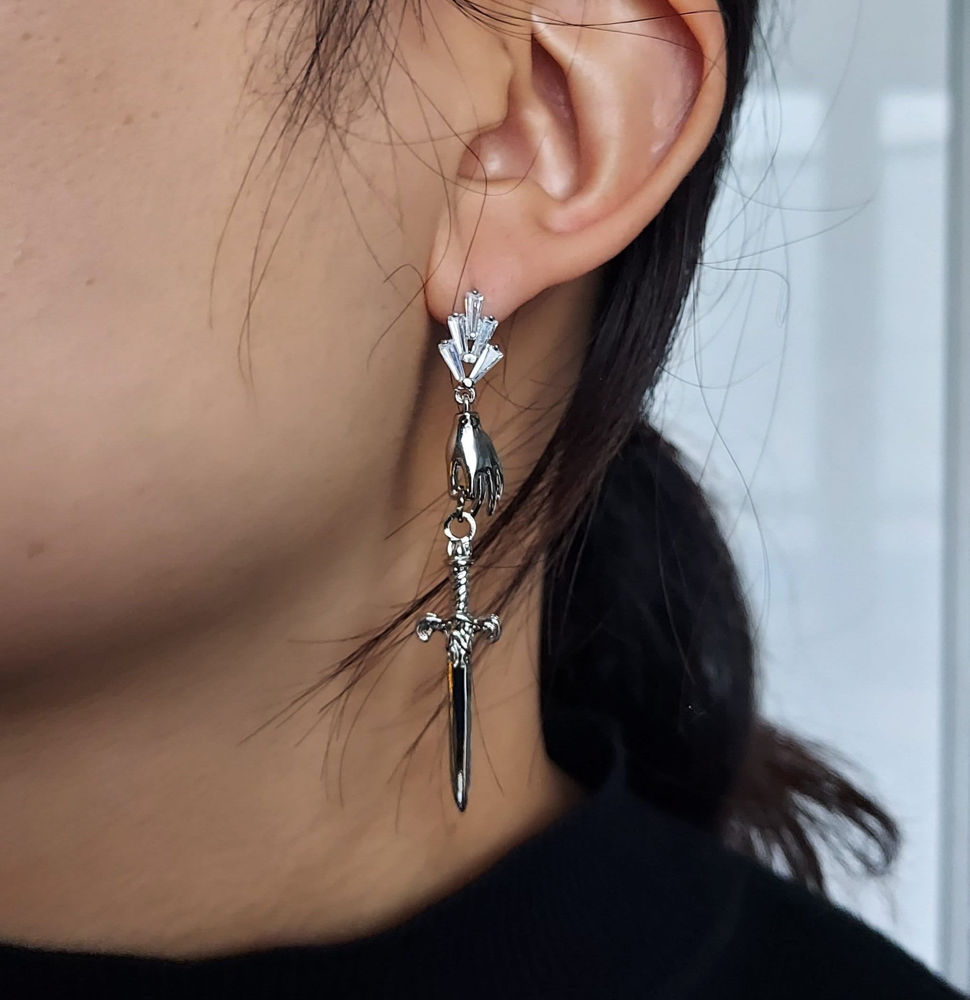 HERMES Gold/Silver Dagger and Serpent Mismatched Earrings/ Sword and Snake Earrings