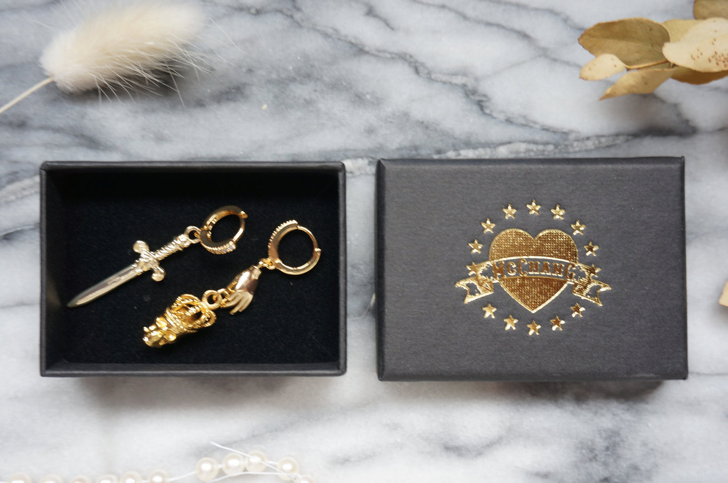 SPARROW Gold/Silver Dagger and Skull Mismatched Huggie Earrings/ Sword and Skull Earrings