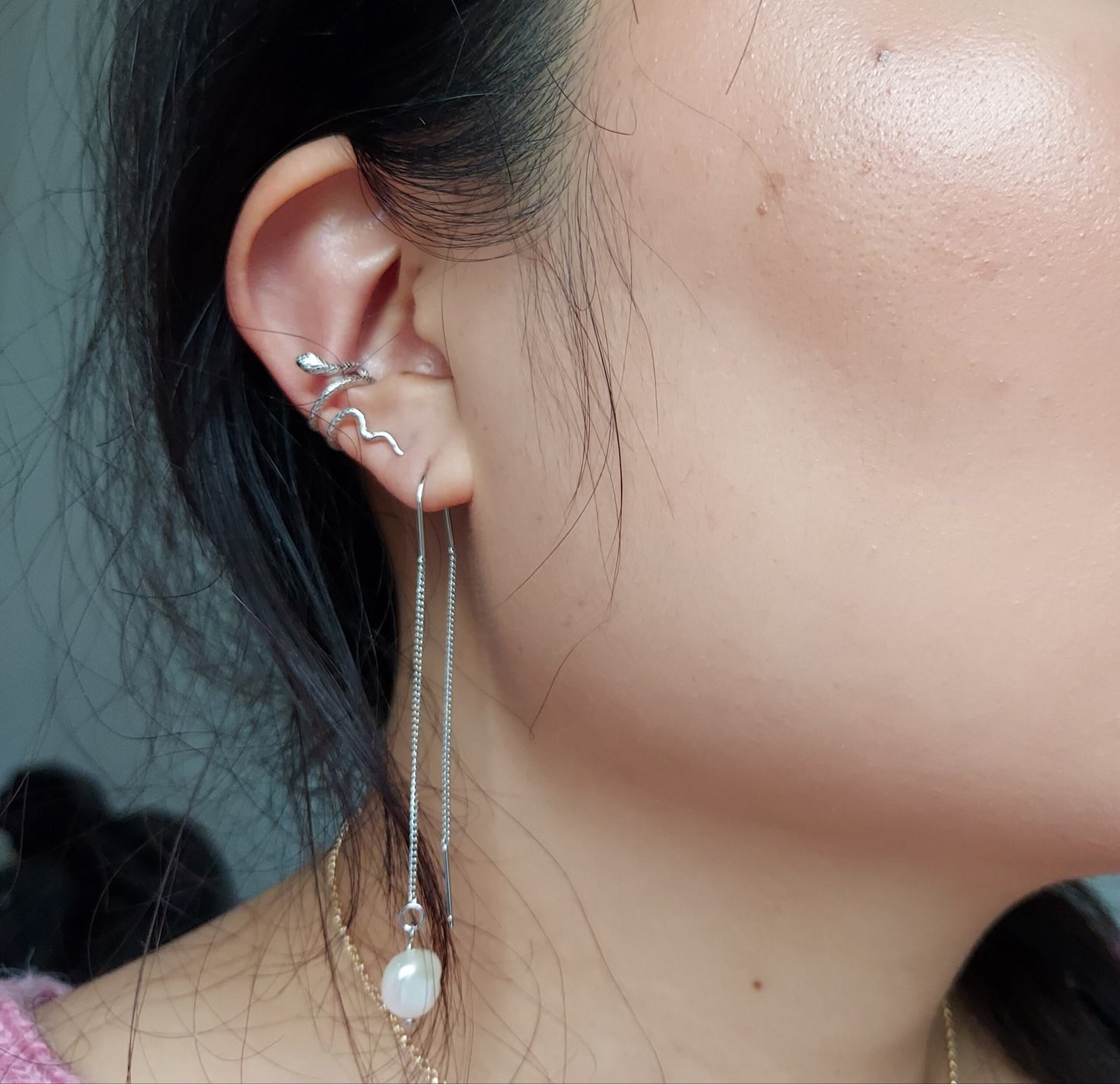 Gold/Silver Minimal Pearl Threader Earrings / Dainty Wedding Earrings