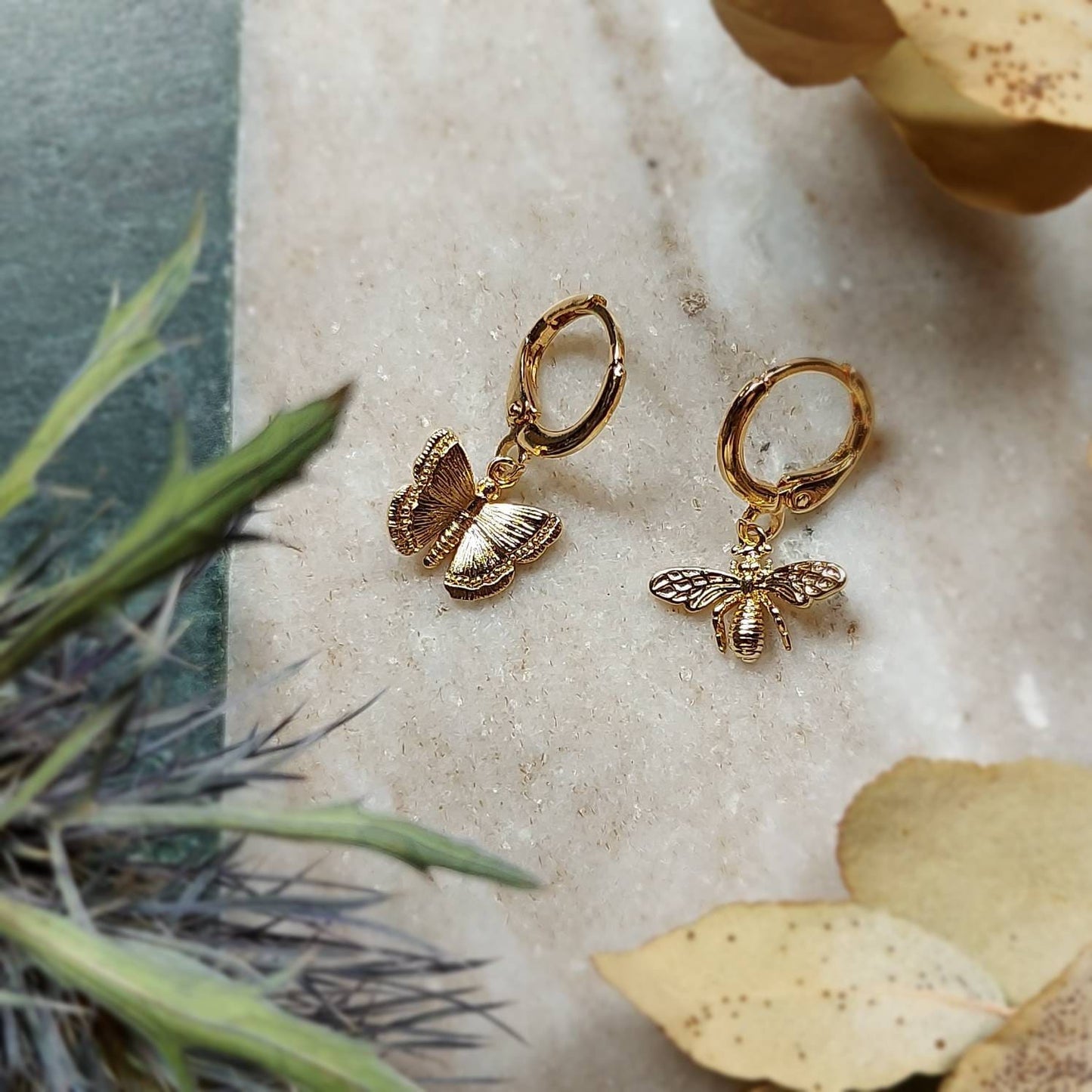 BUMBLE Gold Bee/Butterfly Mix & Match Mini Hoop/Huggie Earrings
