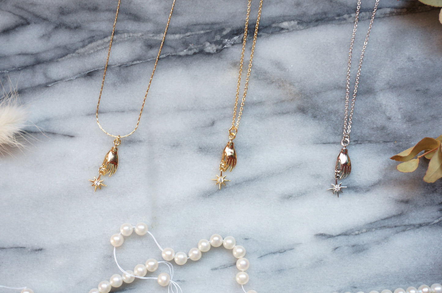 Dainty Gold/Silver Tarot Hand and Star Necklace