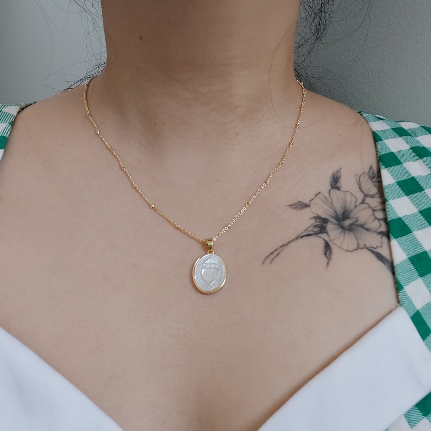 Sacred Heart Mother of Pearl Dainty Necklace