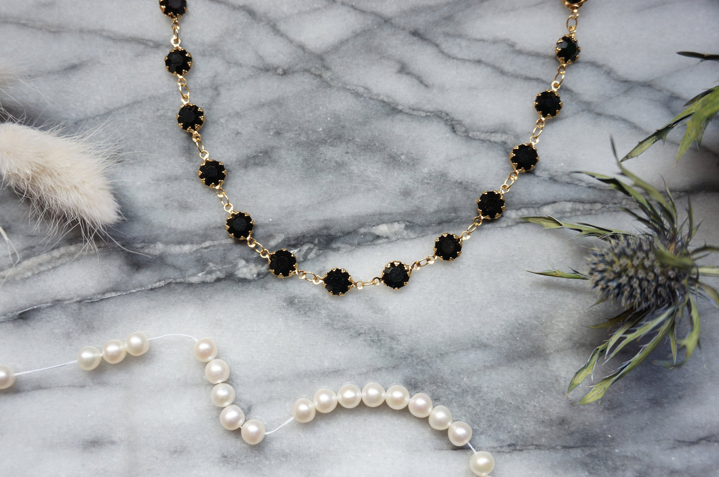 Black/Clear Crystal Gold Chain Choker/ Gold Chain Choker