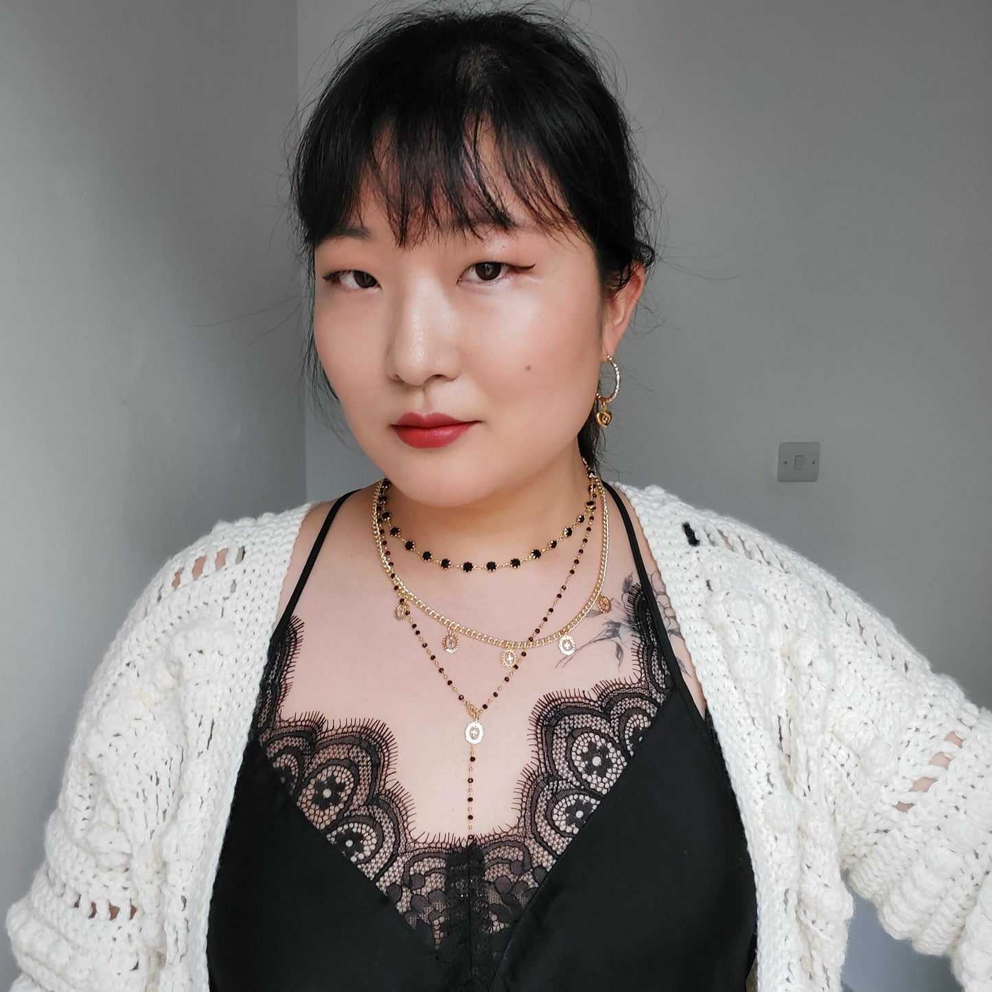 Black/Clear Crystal Gold Chain Choker/ Gold Chain Choker