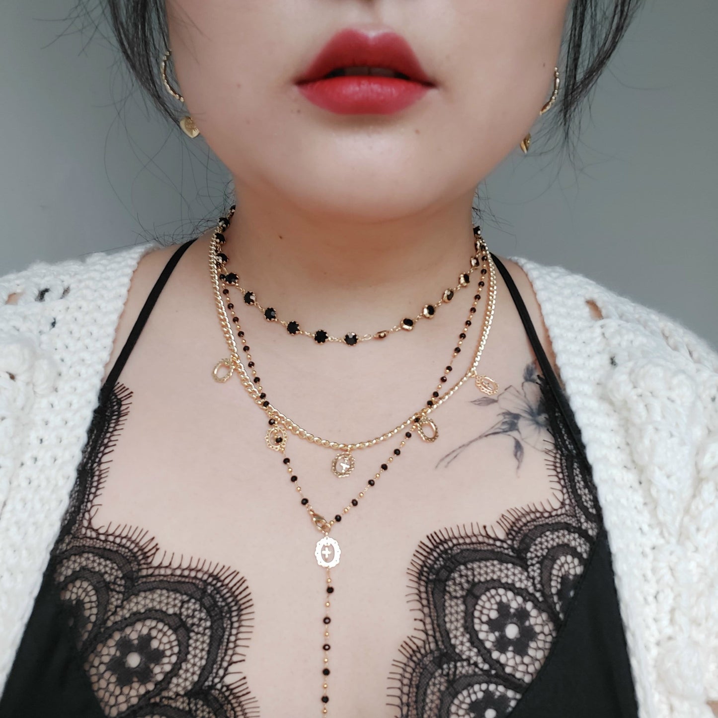 Black/Clear Crystal Gold Chain Choker/ Gold Chain Choker