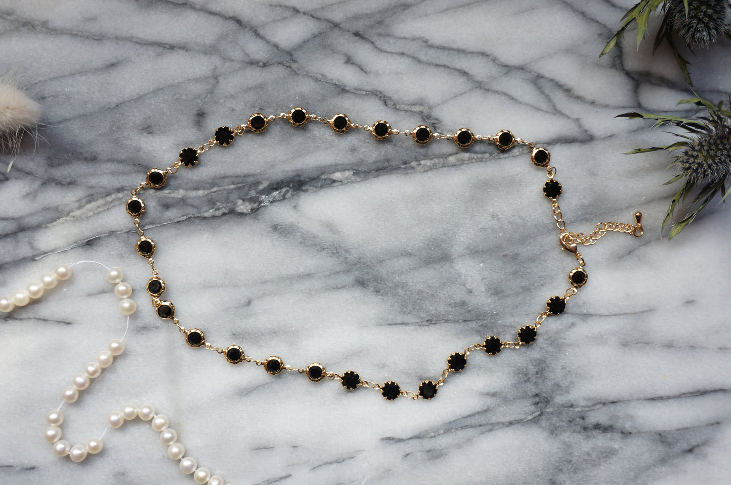 Black/Clear Crystal Gold Chain Choker/ Gold Chain Choker