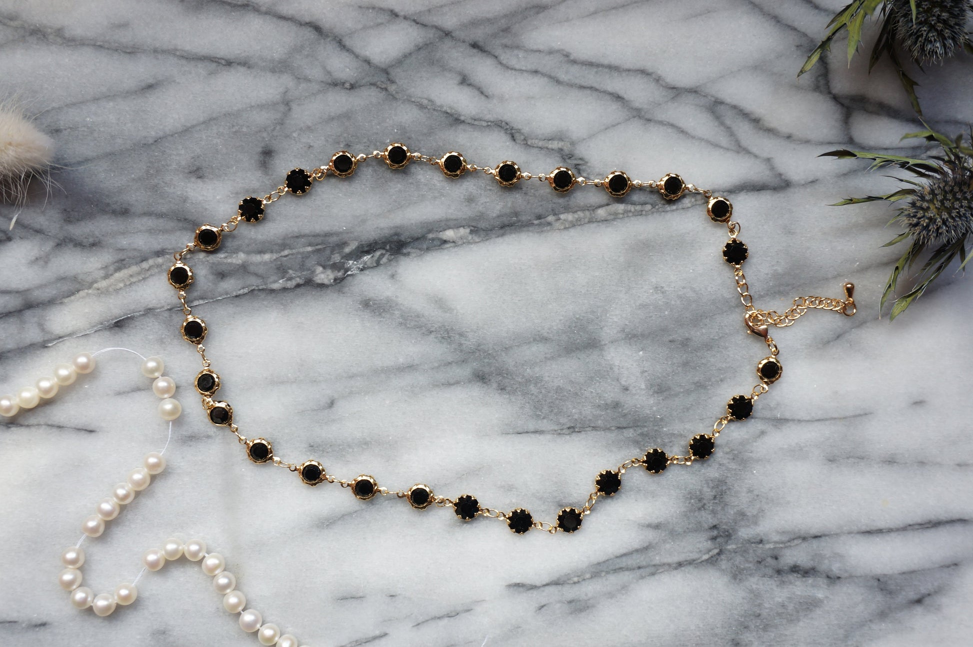 Black/Clear Crystal Gold Chain Choker/ Gold Chain Choker