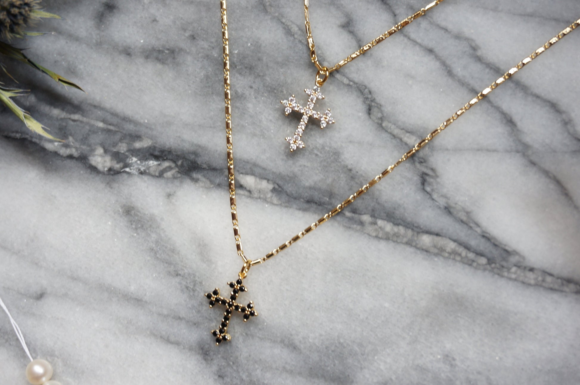 Dainty Cross Necklace 24k Gold Plated/ Antique Cross Necklace / Black Cross Necklace /Goth