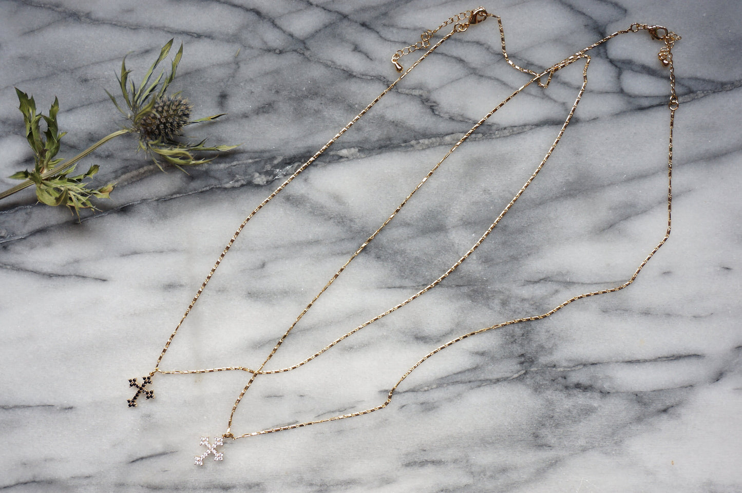 Dainty Cross Necklace 24k Gold Plated/ Antique Cross Necklace / Black Cross Necklace /Goth
