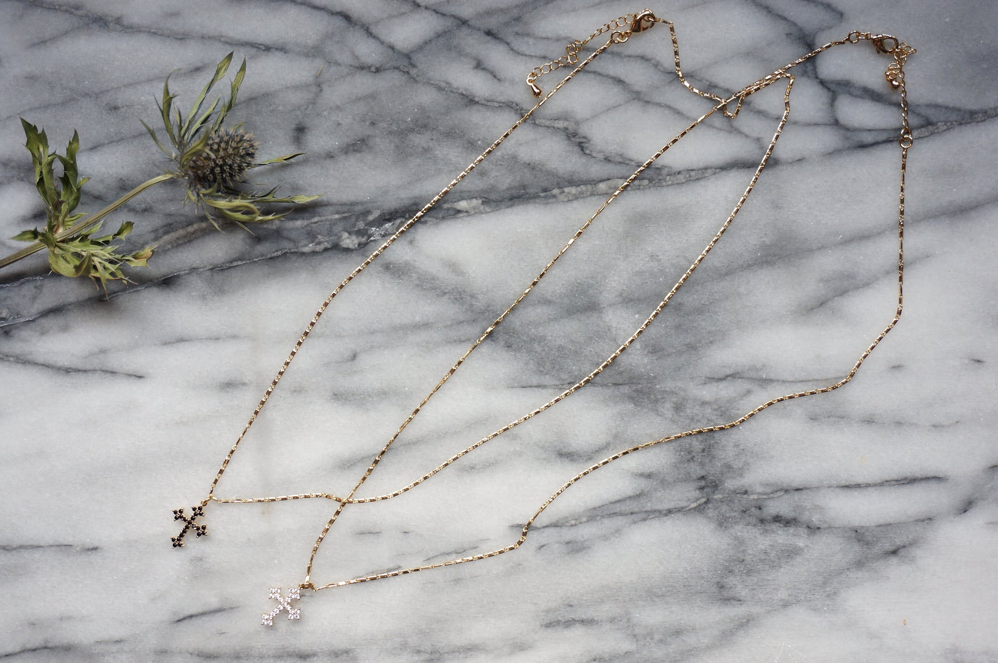 Dainty Cross Necklace 24k Gold Plated/ Antique Cross Necklace / Black Cross Necklace /Goth