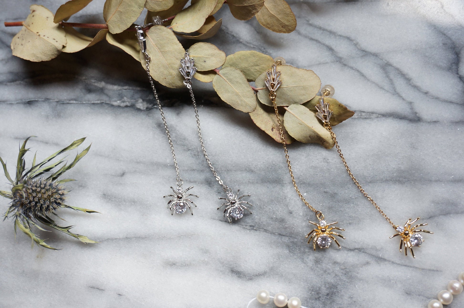 ARAGOG Gold/Silver Spider Dainty Chain Drop Earrings