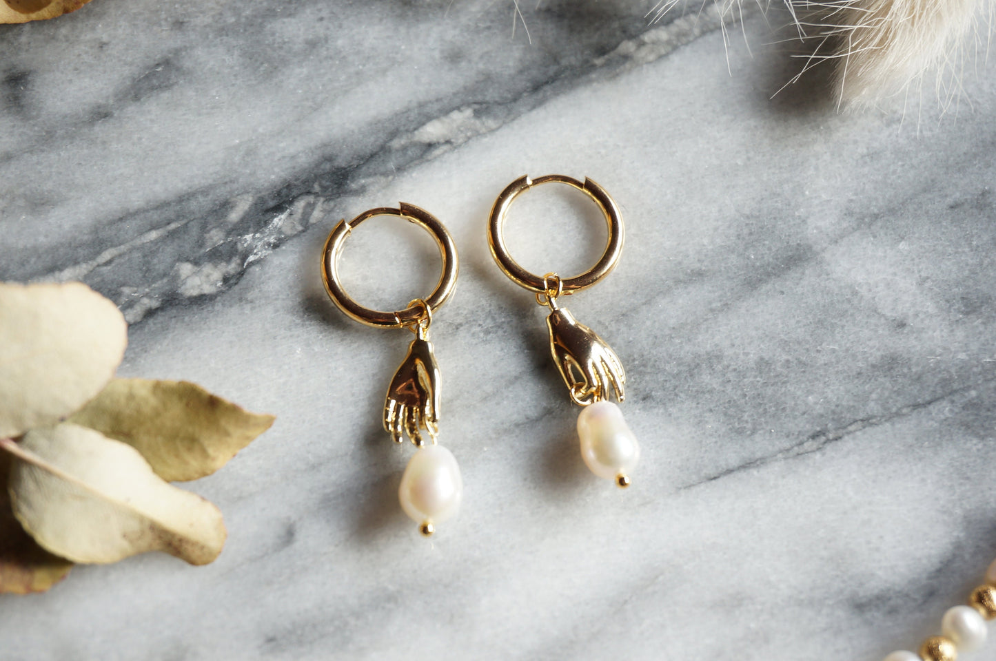 HAND-PICKED Teardrop Baroque Pearl and hand Hoop Earrings / Freshwater Pearl Unique Hoop Earrings