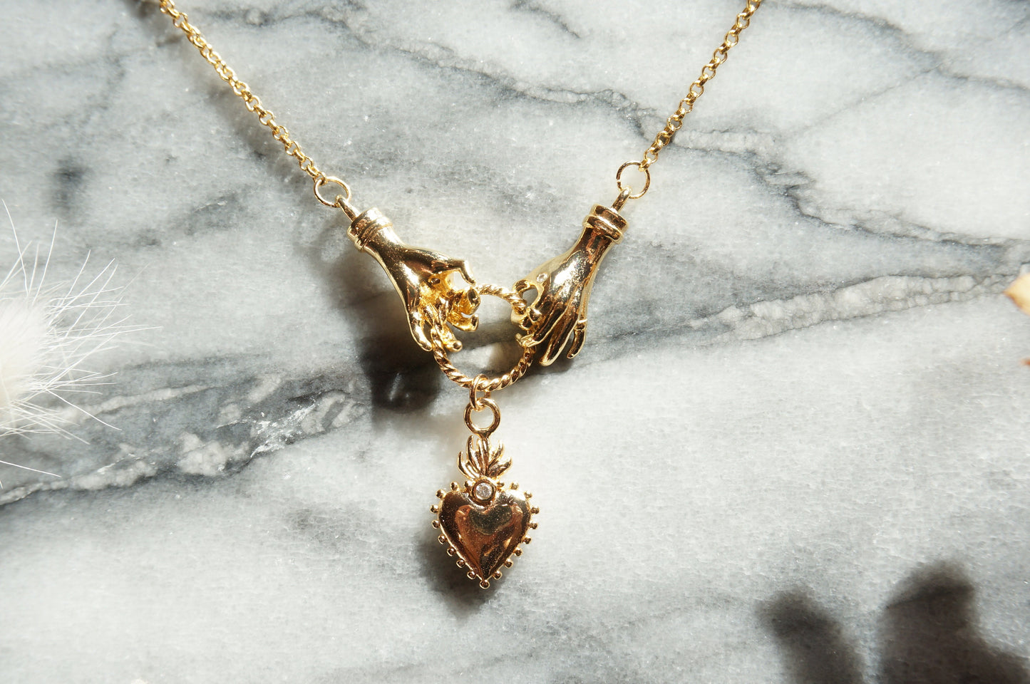 Gold/Silver Hands and Sacred Heart Necklace