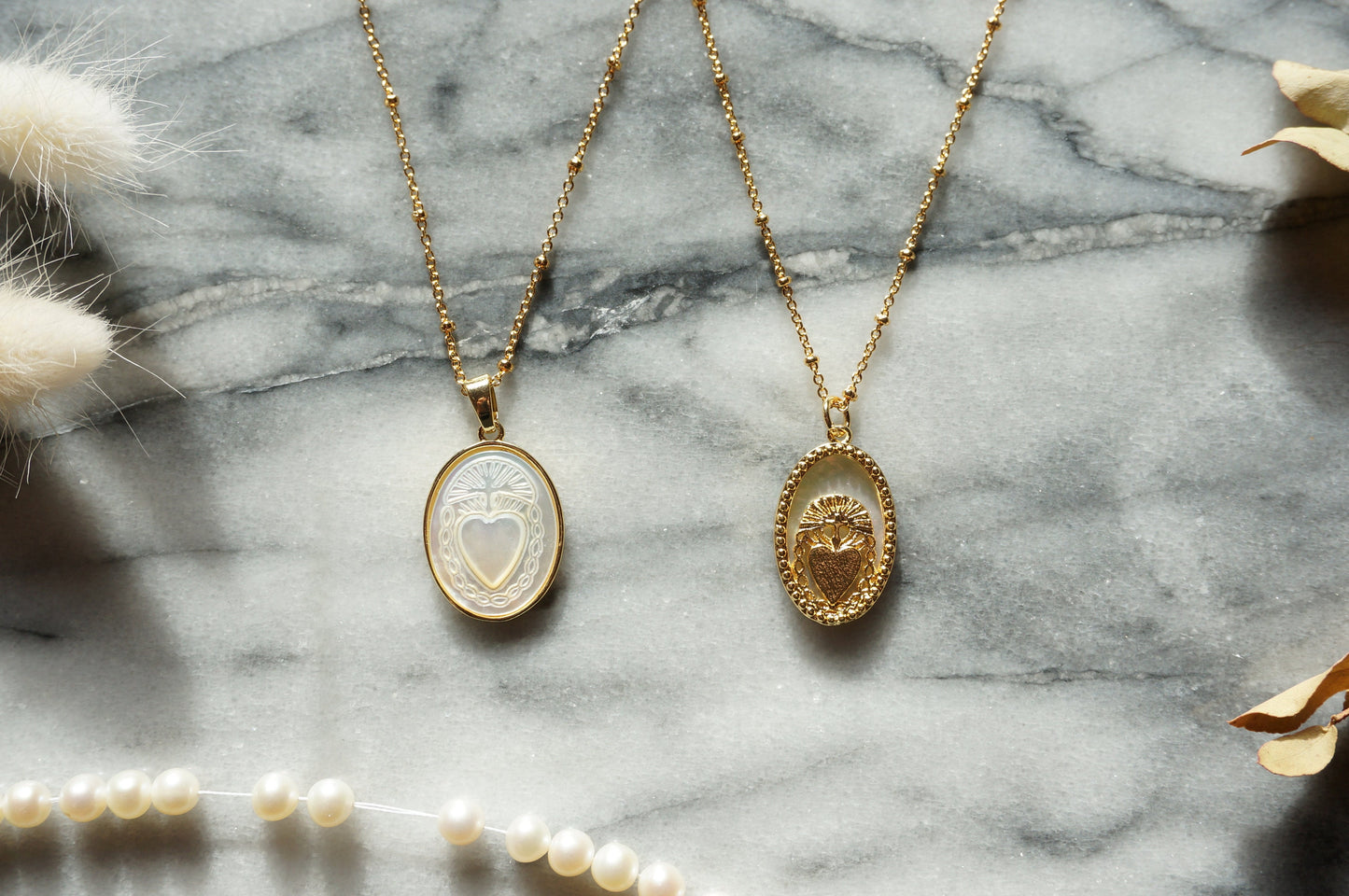 Gold Sacred Heart Mother of Pearl Dainty Necklace