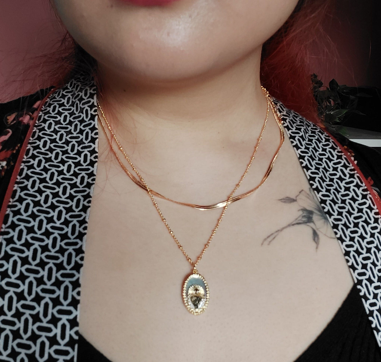 Gold Sacred Heart Mother of Pearl Dainty Necklace
