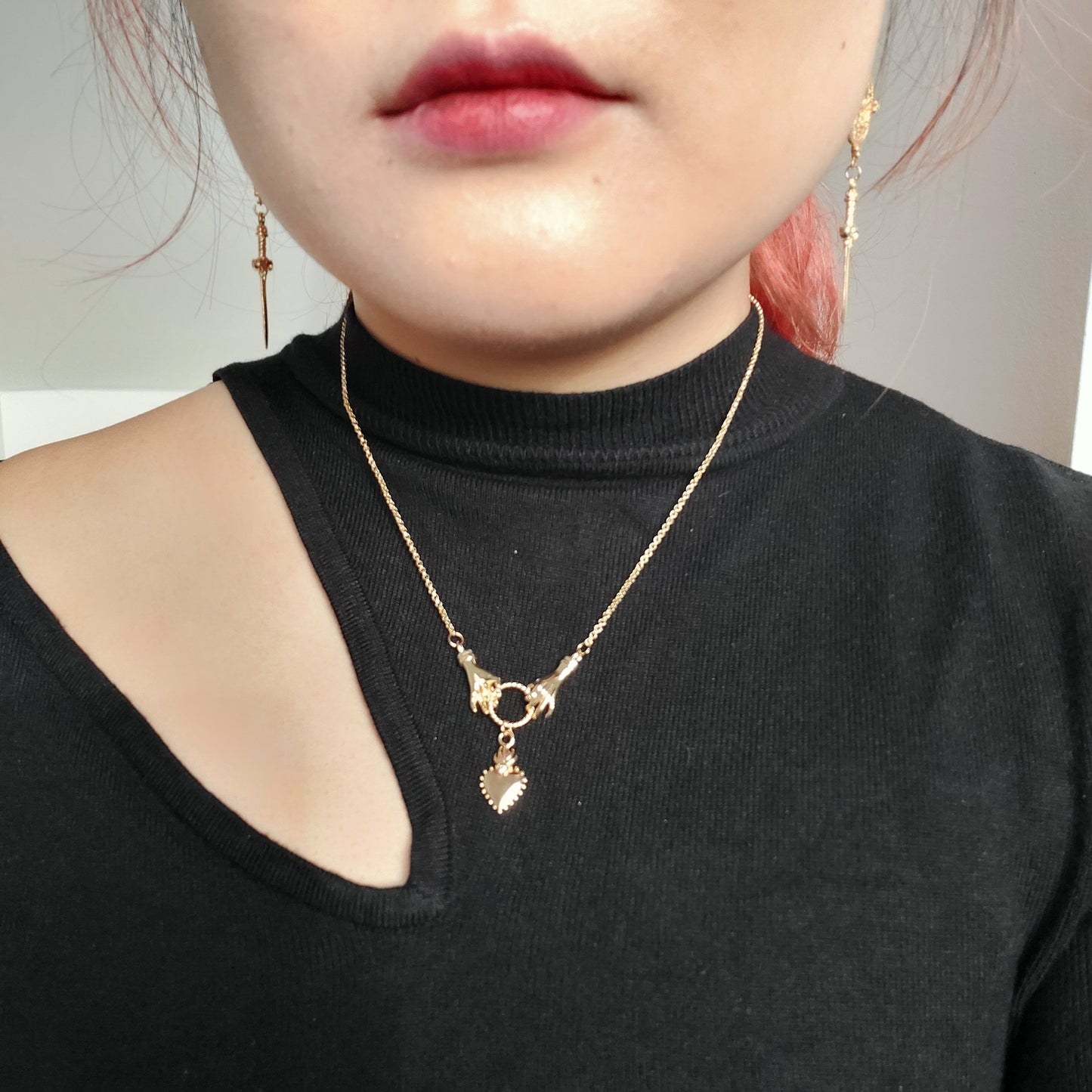 Gold/Silver Hands and Sacred Heart Necklace