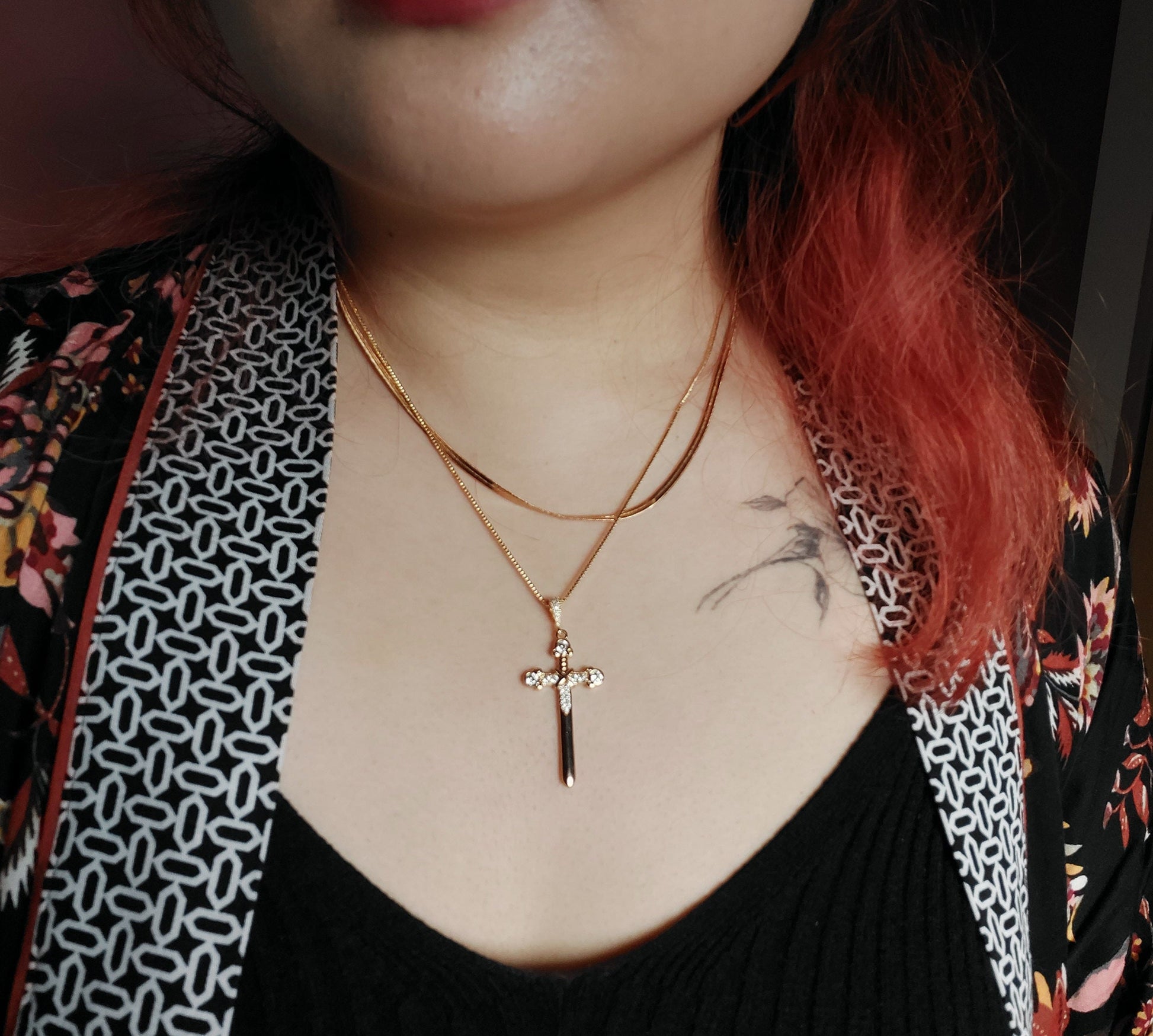 EXCALIBUR Gold Sword Necklace / Gold sword statement necklace