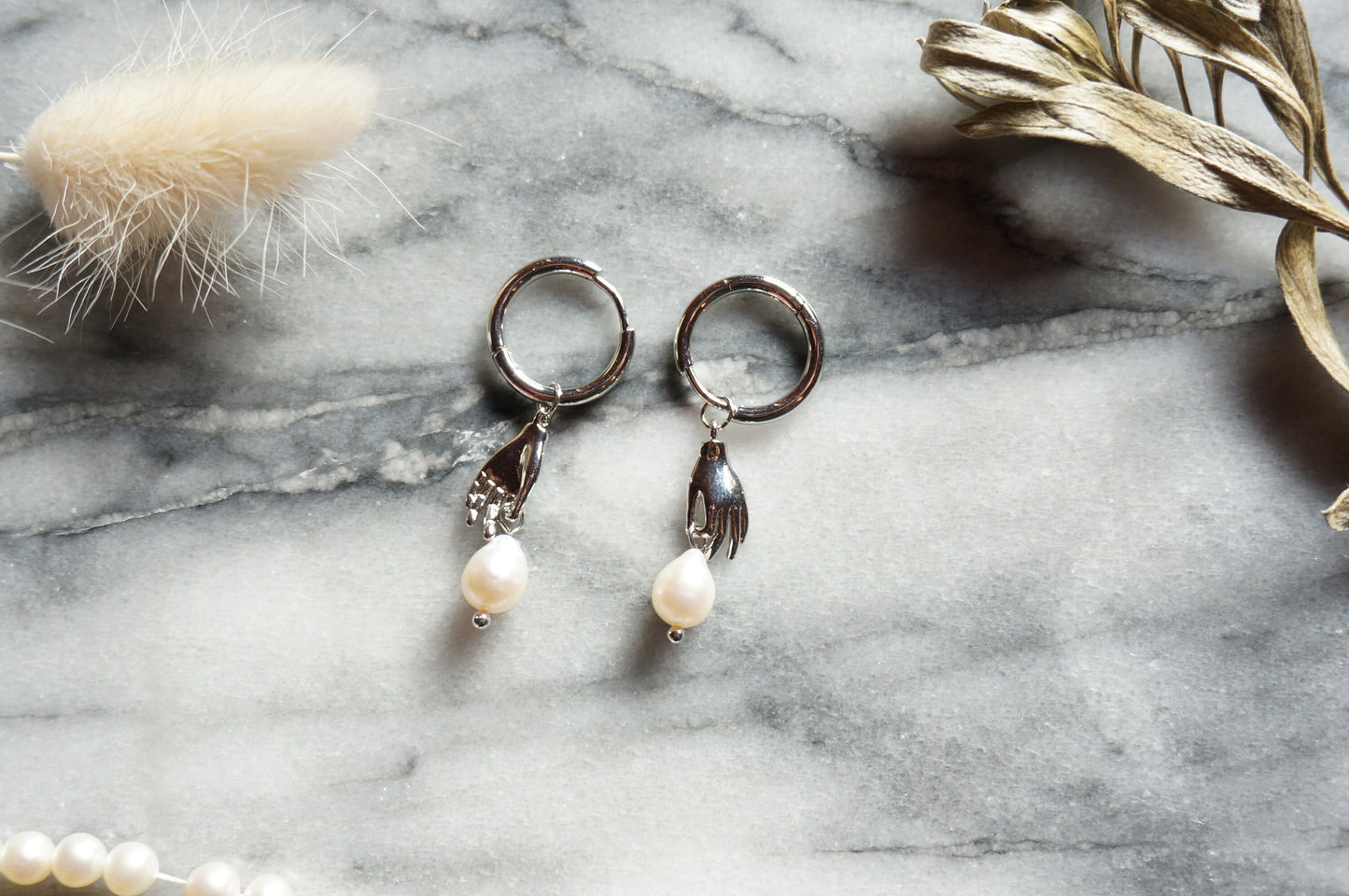 HAND-PICKED Teardrop Baroque Pearl and hand Hoop Earrings / Freshwater Pearl Unique Hoop Earrings