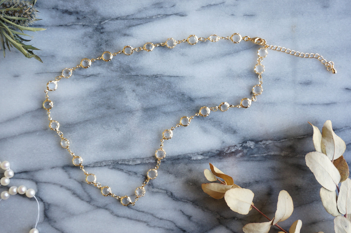 Black/Clear Crystal Gold Chain Choker/ Gold Chain Choker