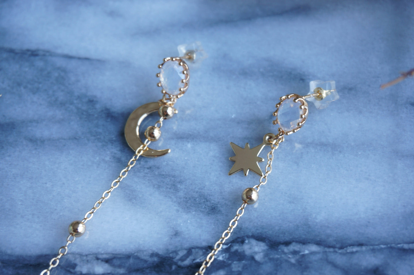 GEMINI Moon and Star Dangle Earrings / Celestial Earrings
