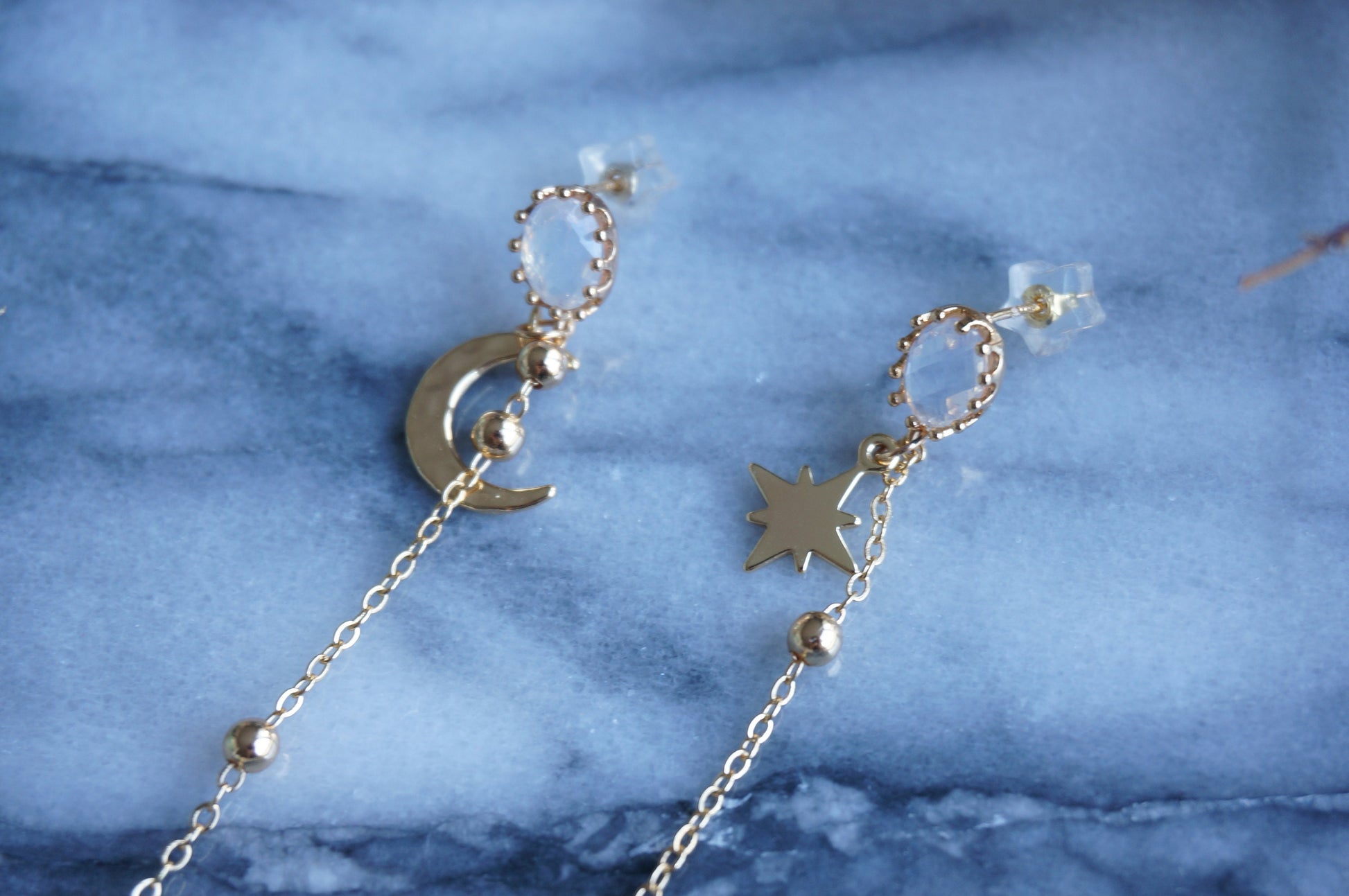 GEMINI Moon and Star Dangle Earrings / Celestial Earrings