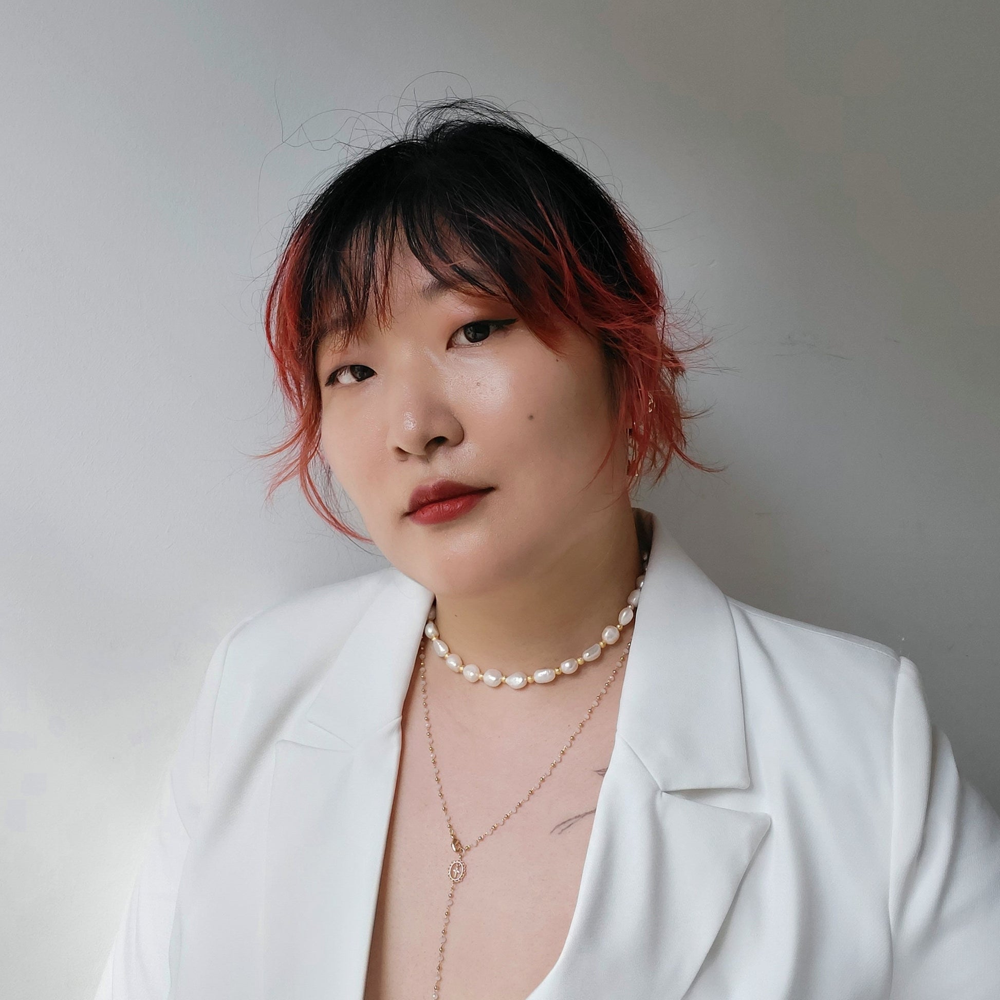 Black/Red/White and Gold Rosary Necklace / Cross Necklace /Lariat Necklace