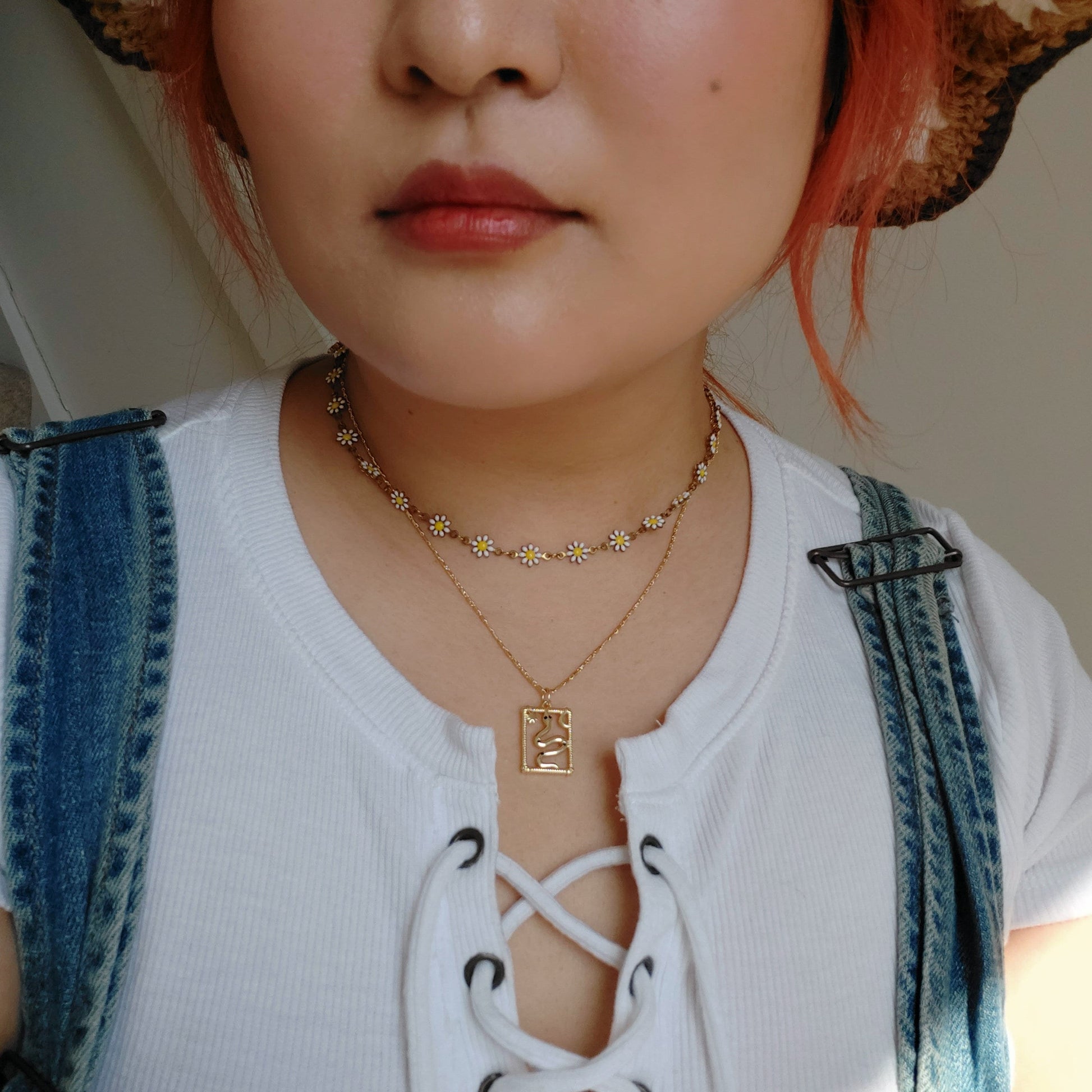DAISY Flower Raw Brass Chain Choker and Bracelet
