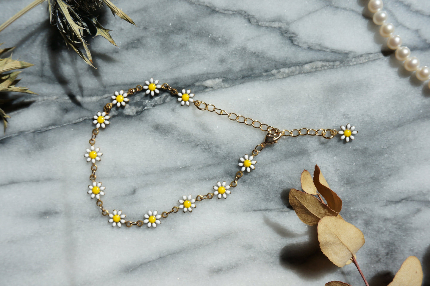 DAISY Flower Raw Brass Chain Choker and Bracelet