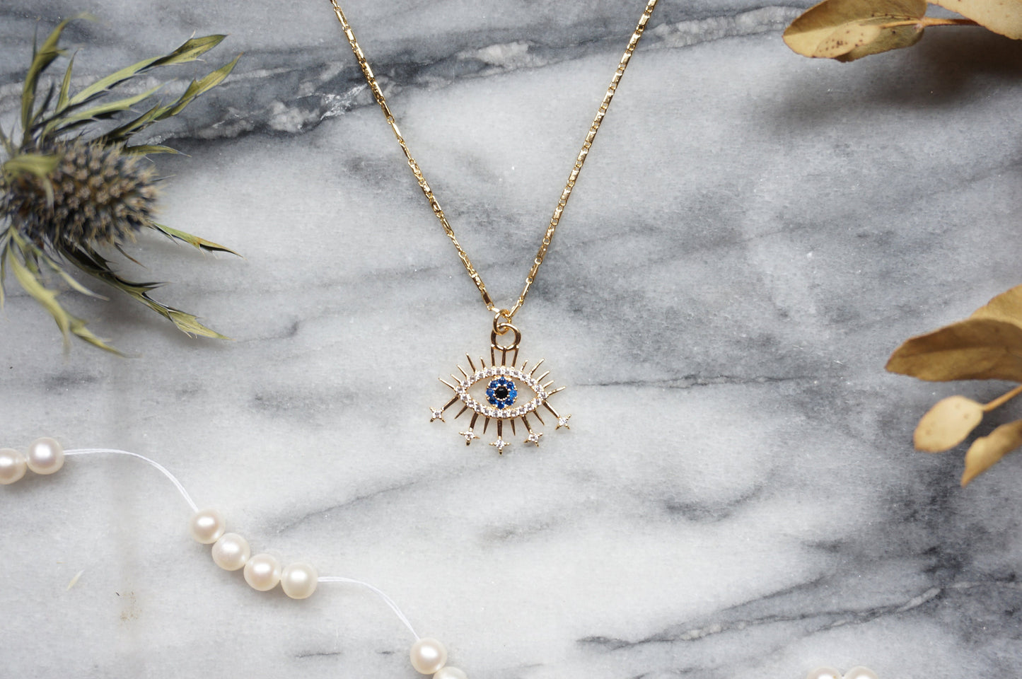 Starry Evil Eye Dainty Gold Necklace