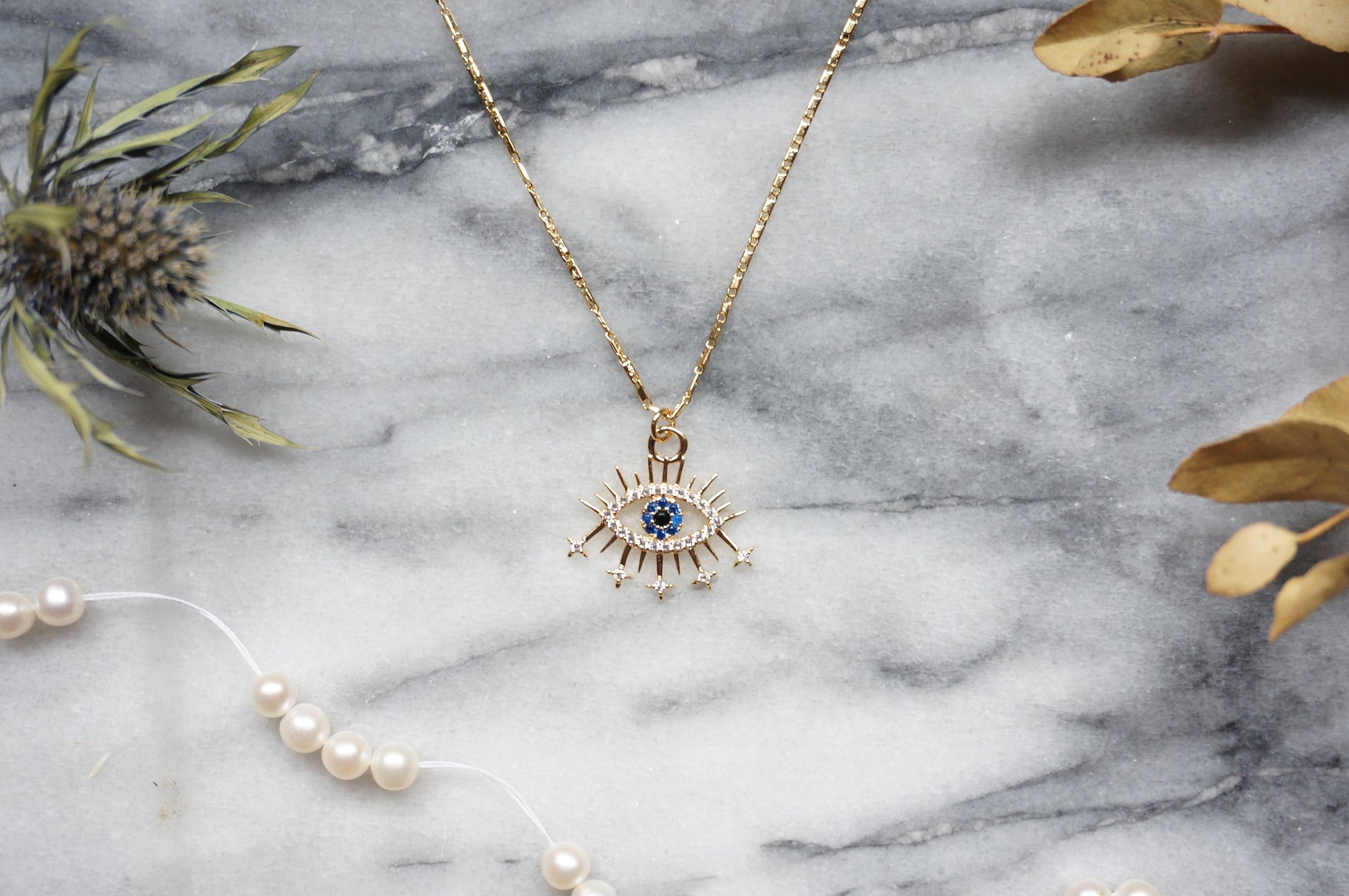 Starry Evil Eye Dainty Gold Necklace
