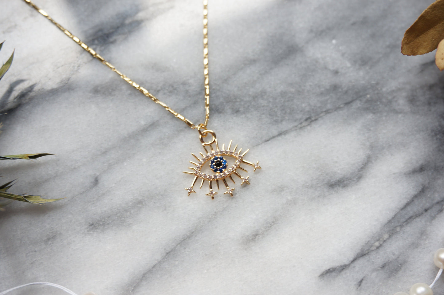 Starry Evil Eye Dainty Gold Necklace