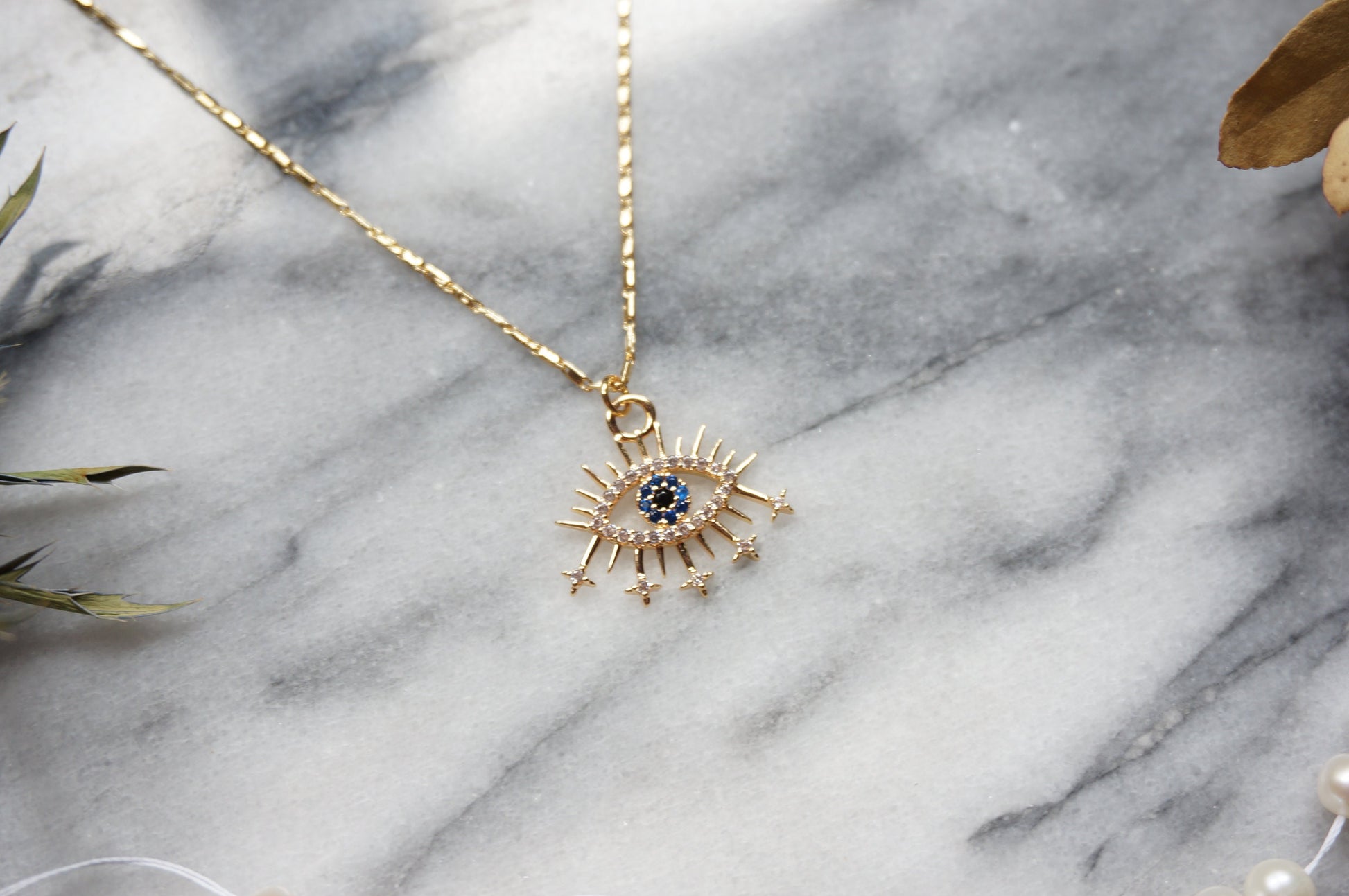 Starry Evil Eye Dainty Gold Necklace