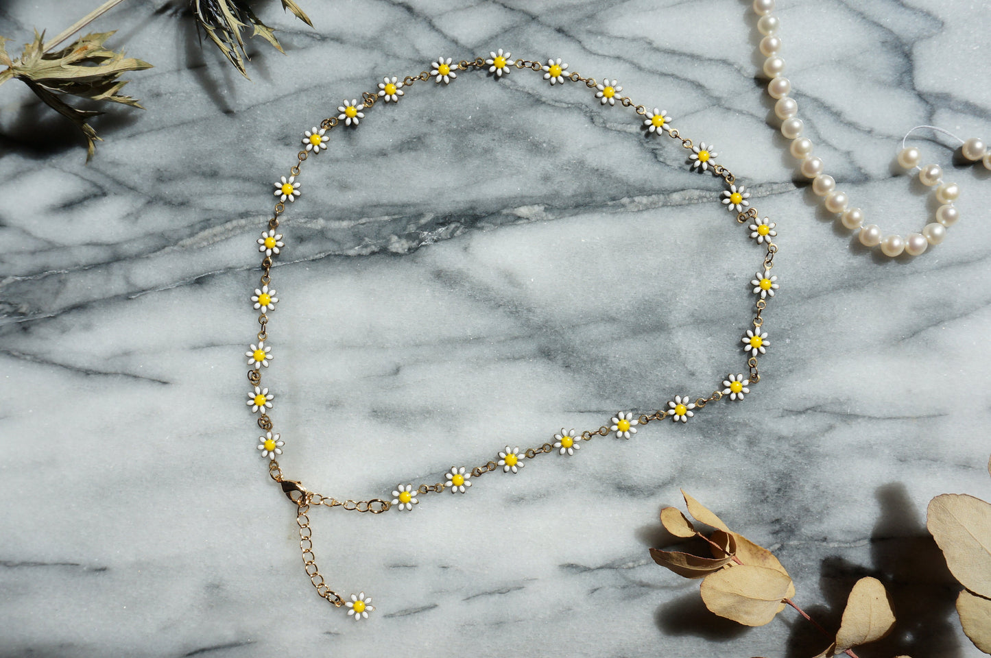 DAISY Flower Raw Brass Chain Choker and Bracelet