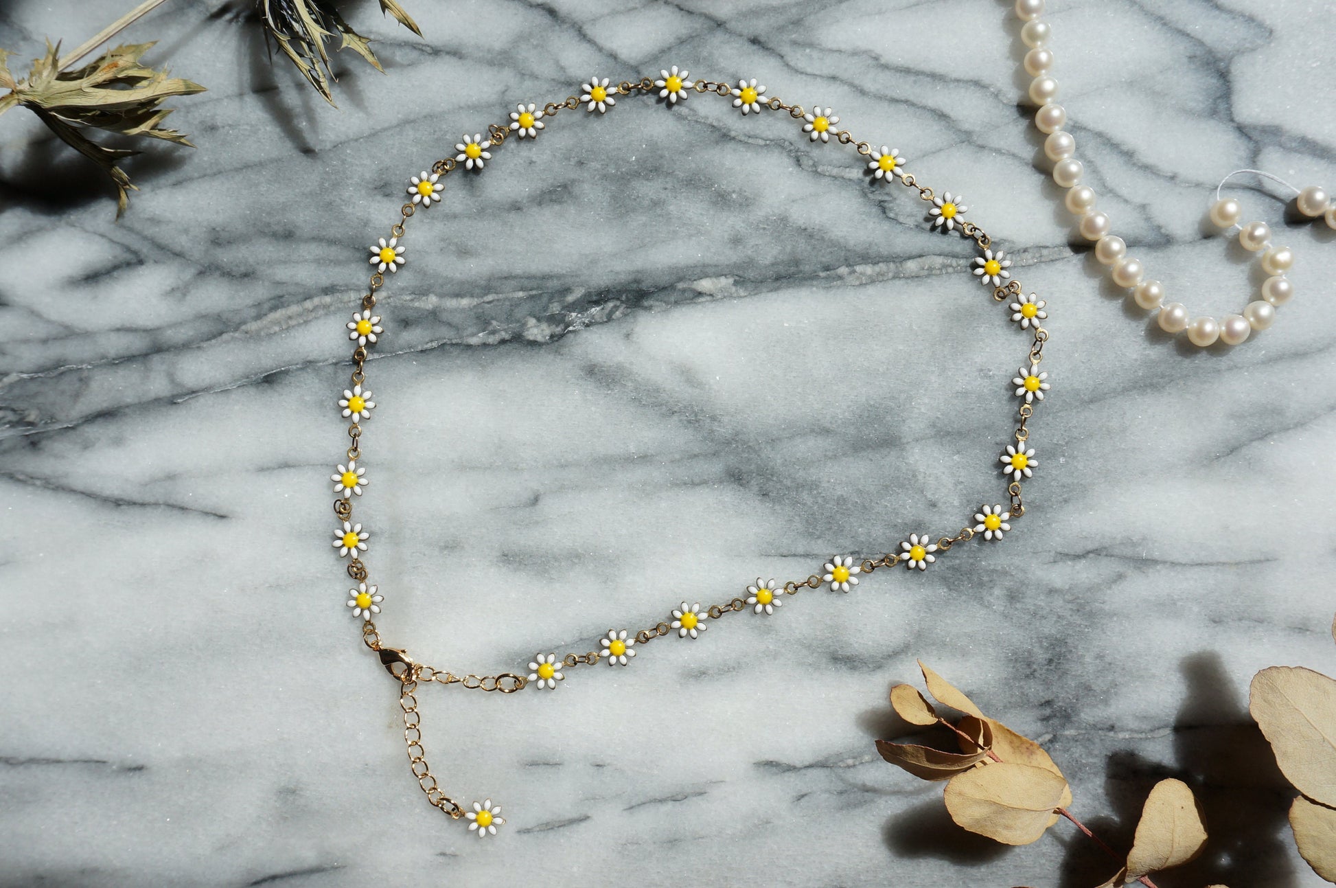 DAISY Flower Raw Brass Chain Choker and Bracelet