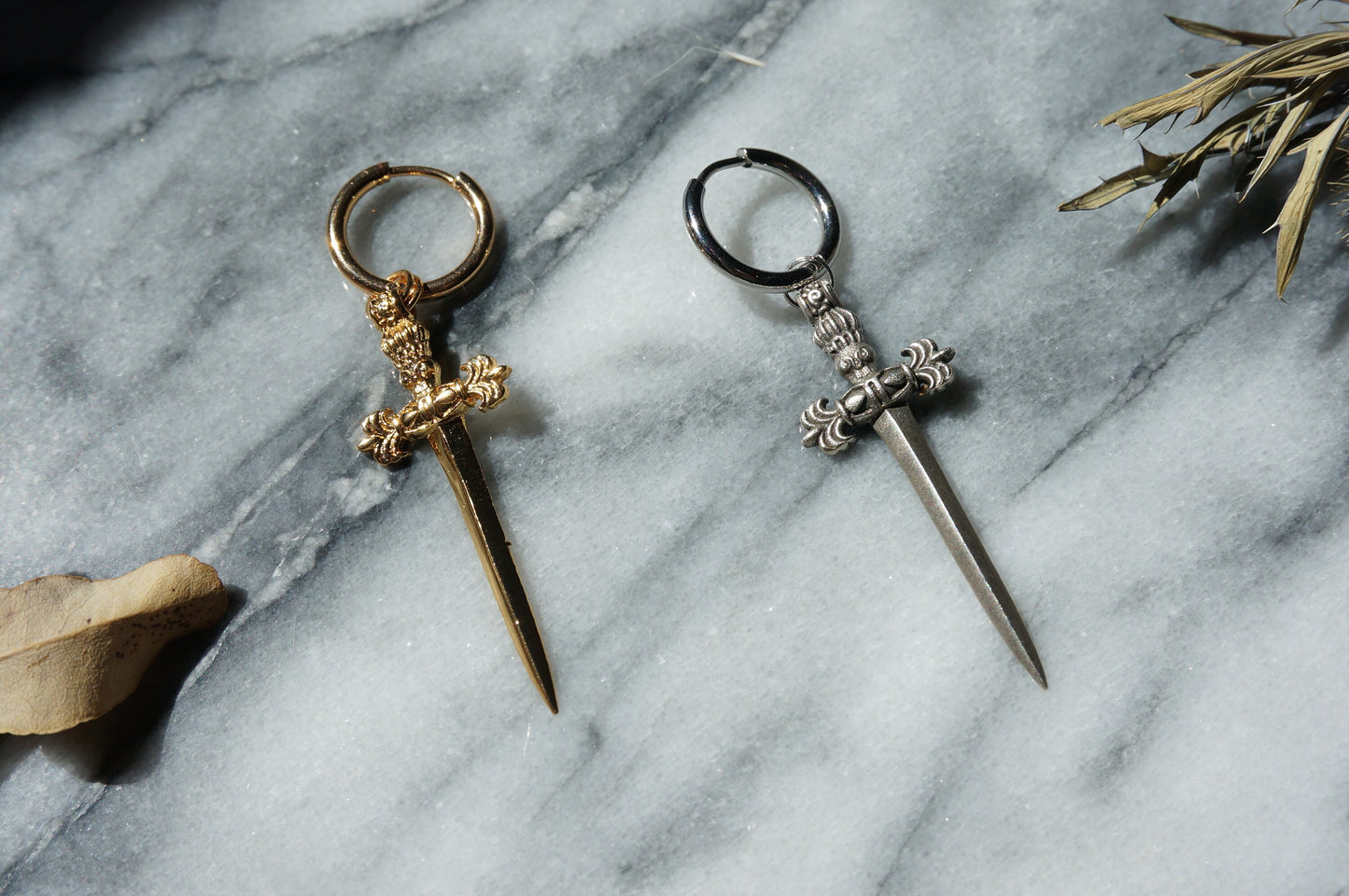 Ace Of Swords Antique Dagger SINGLE Huggie Hoop Earring / Tarot Sword Earring SINGLE