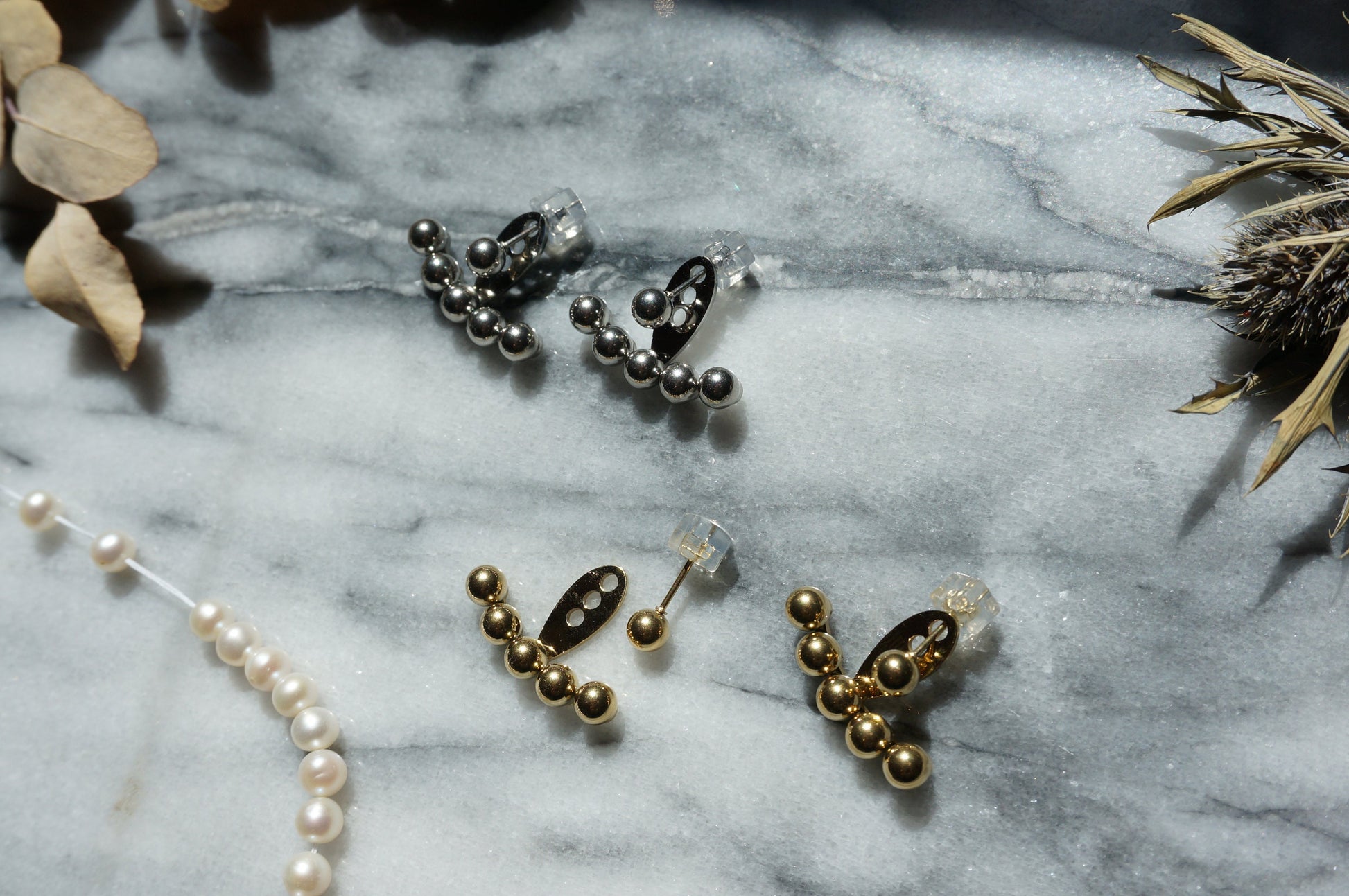 Gold/Silver Minimal Ball Climber Stud Earrings